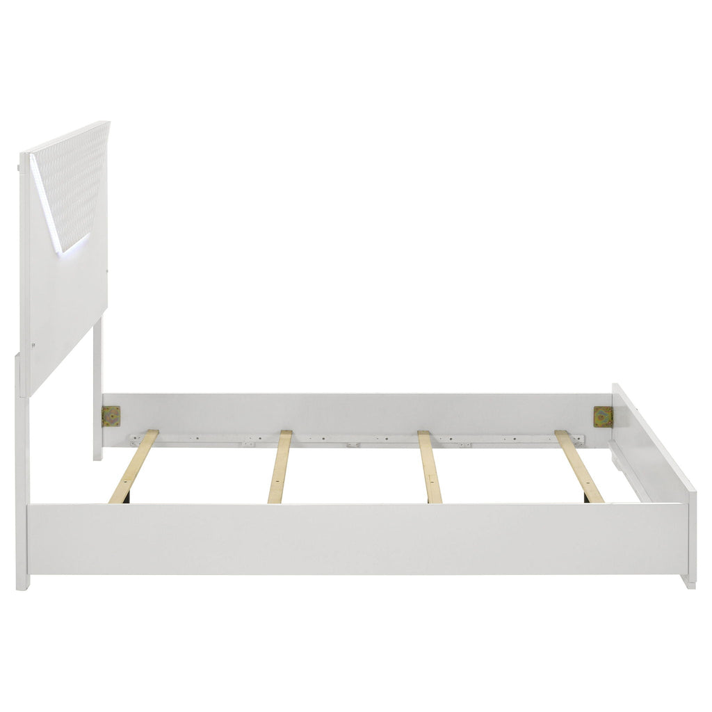 Ives Queen Panel Bed LED Headboard White High Gloss