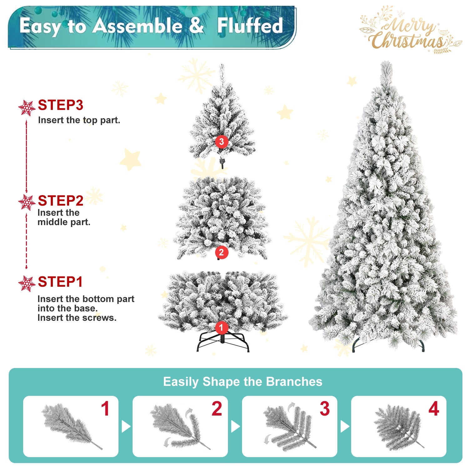 8FT Flocked Christmas Tree with 600 Warm Lights