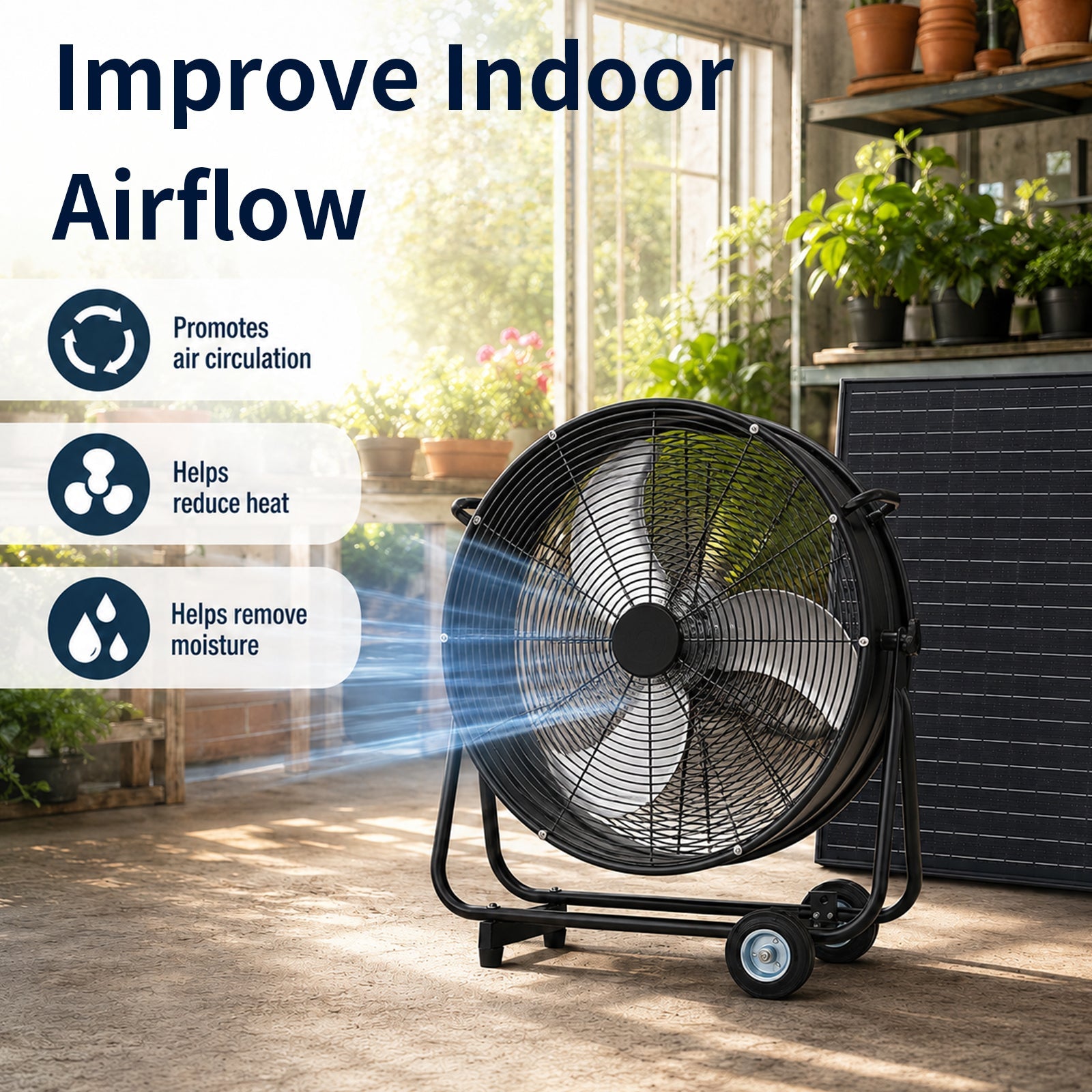 24 Inch Solar Floor-Standing Fan With Adjustable Solar Panel