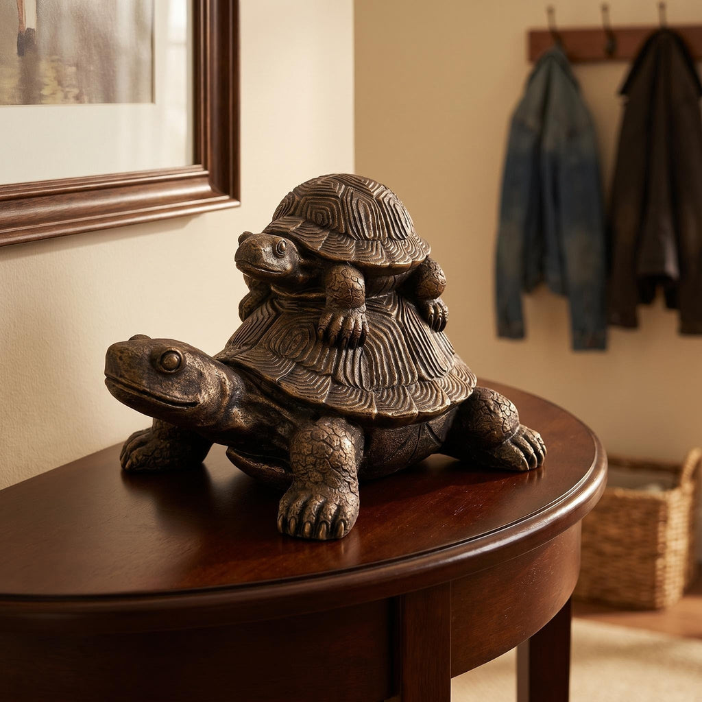 Vintage Bronze Stacked Turtle Statue