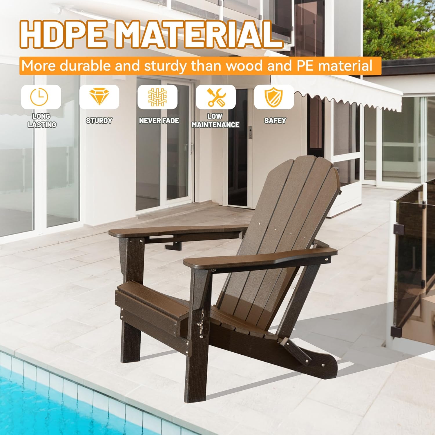 Adirondack Chair, Folding HDPE Outdoor Seating with Cup Holder