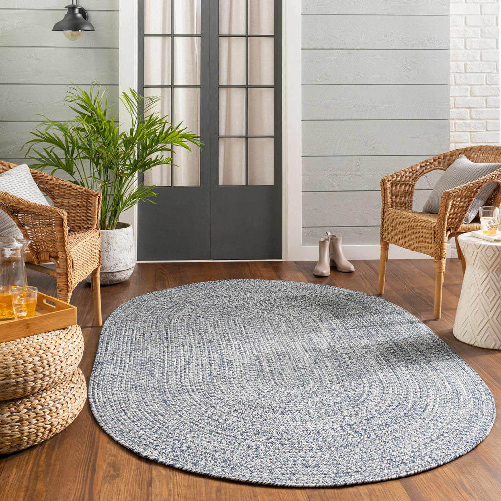 Blue Braided Faux Jute Outdoor Rug