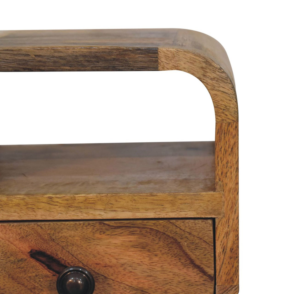 Solid Wood Extra Mini Oak-ish Curve Open Slot Nightstand