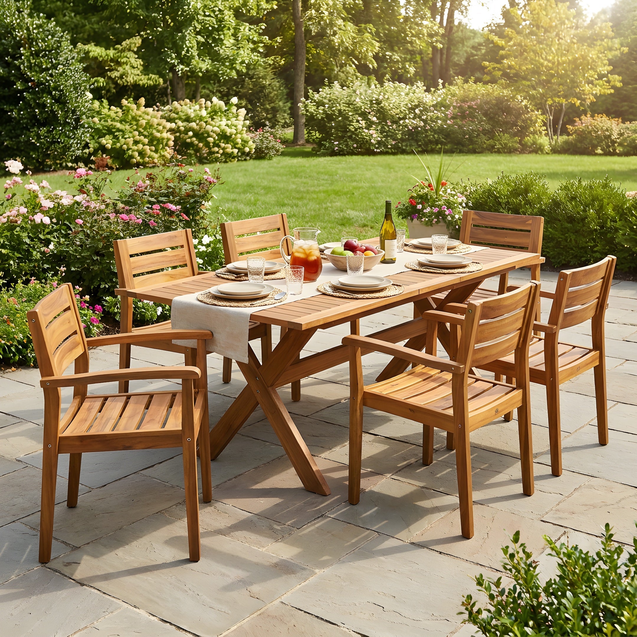 7 Pieces Acacia Wood Outdoor Dining Set