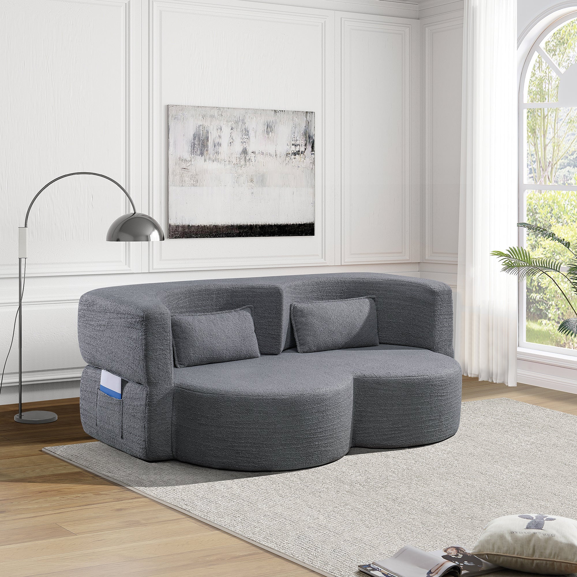 Folding Sofa Bed - Convertible Teddy Bear Fabric Sleeper