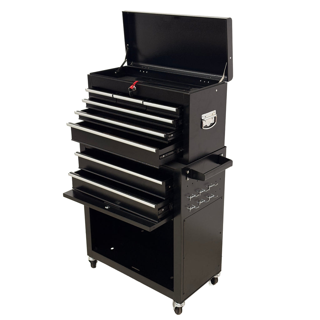 8‑Drawer High‑Capacity Rolling Tool Chest, 2‑in‑1 Detachable Top Box,Metal Tool Storage Cabinet with Drawer Liners, Lockable Wheels &  Side Hooks, Heavy‑Duty Tool Cart for Garage Workshop‑Black
