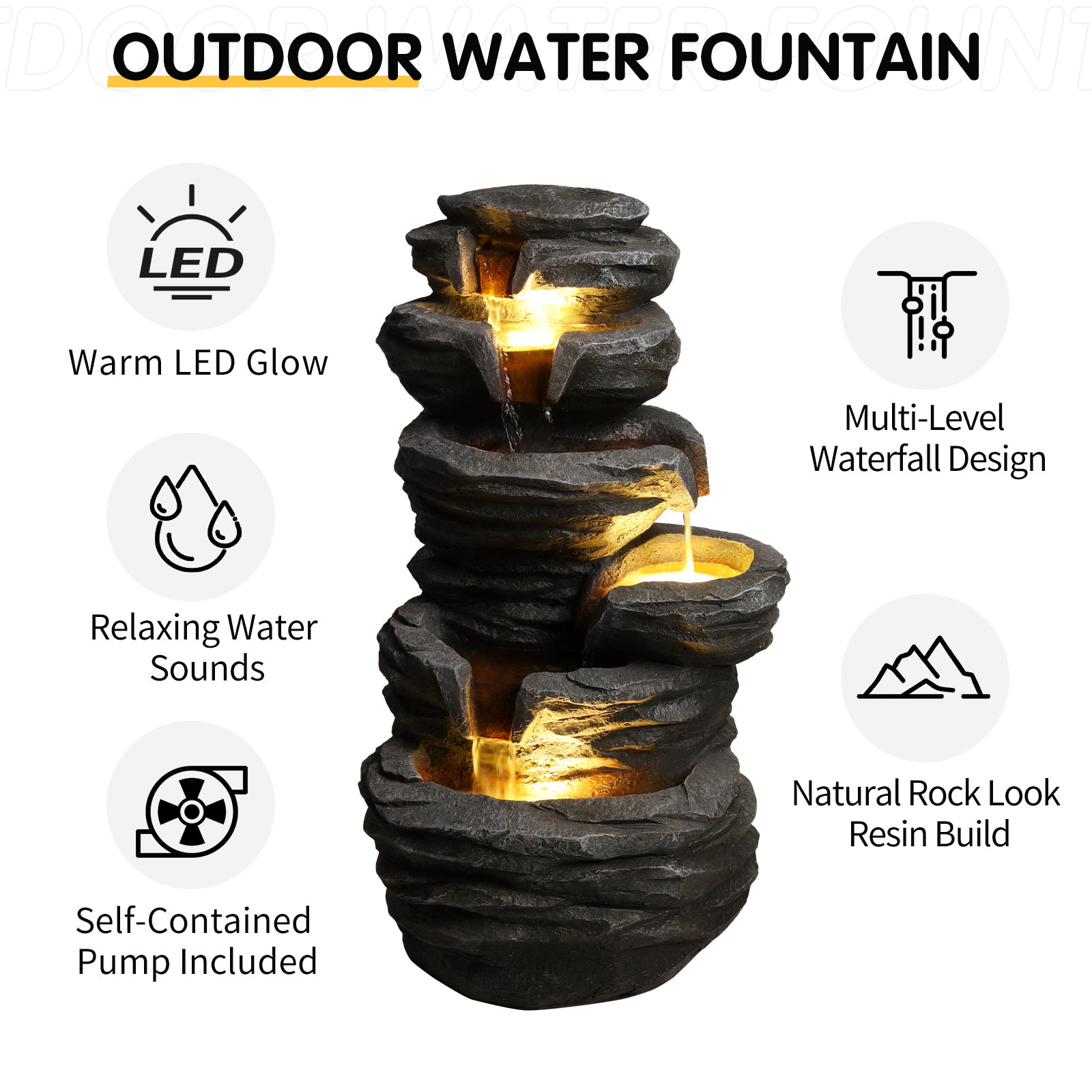 Outdoor Waterfall Fountain with Lights