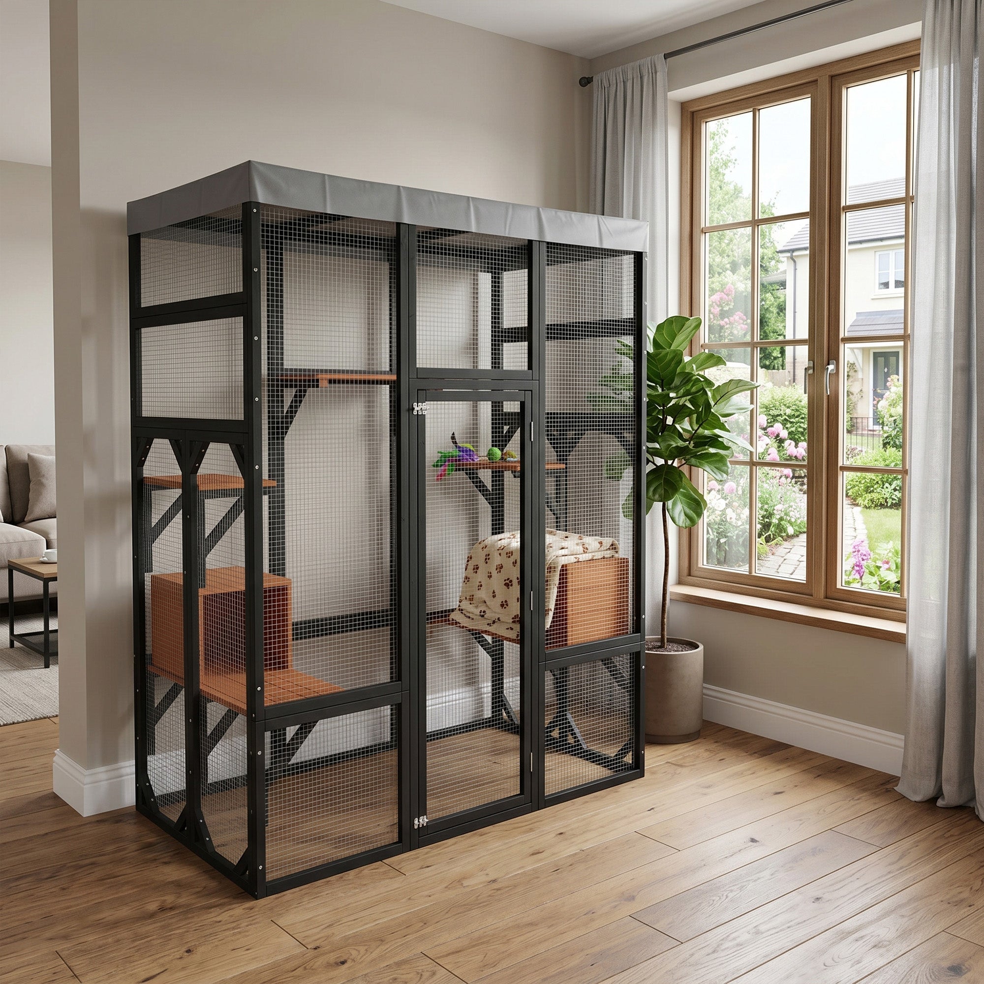 62.6" Solid Wood Pet Enclosure