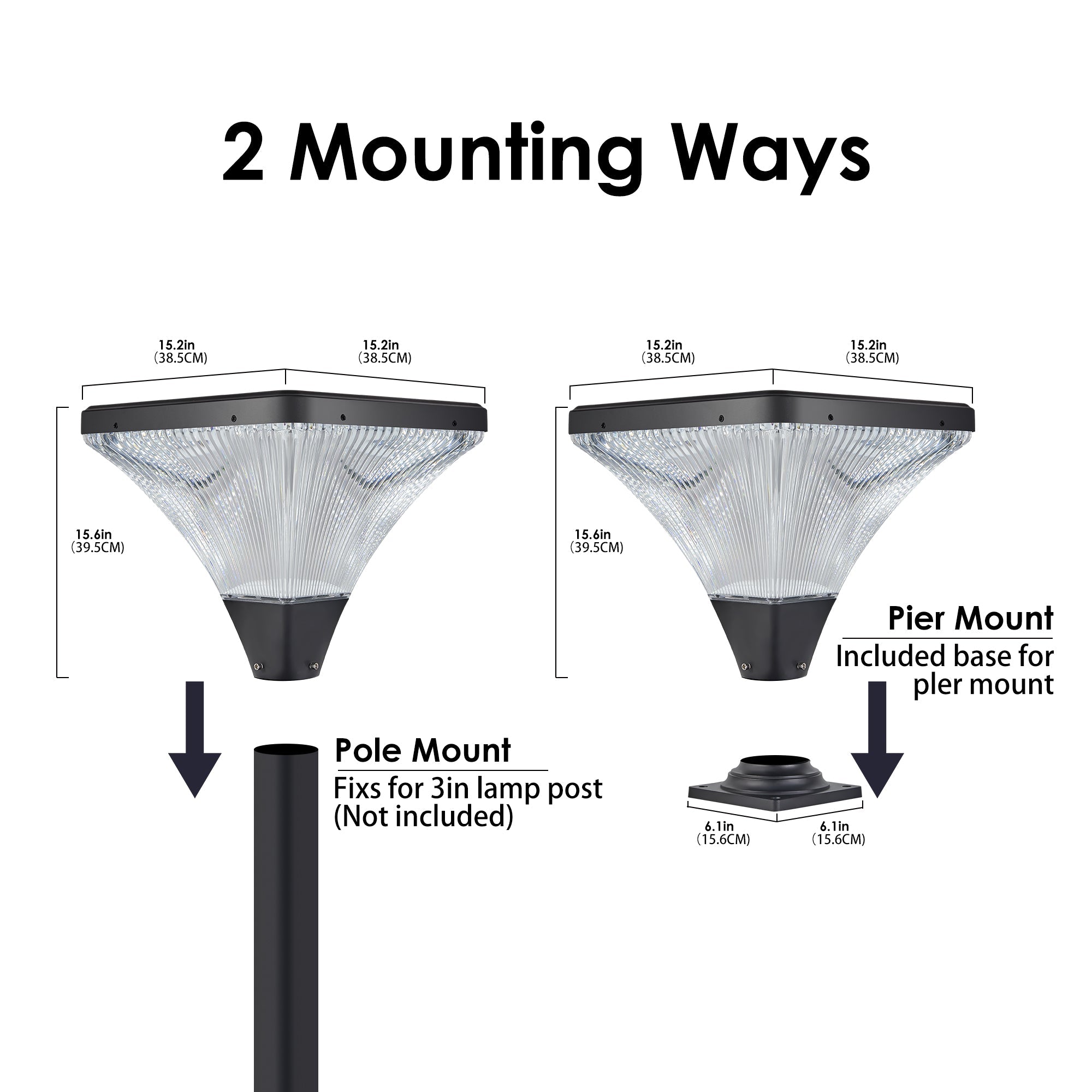 15" Black Outdoor Post Light - LED with Remote Control