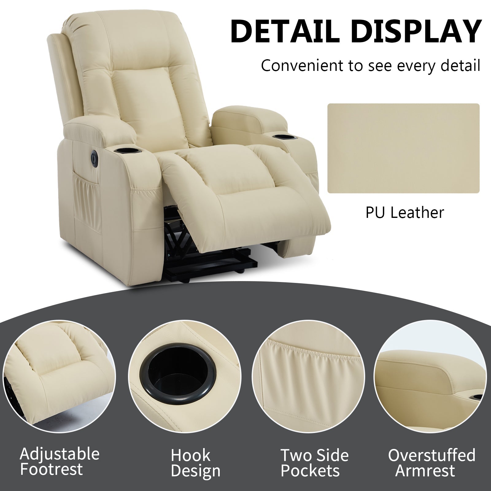 Beige PU Infinite Position Power Lift Recliner Chair