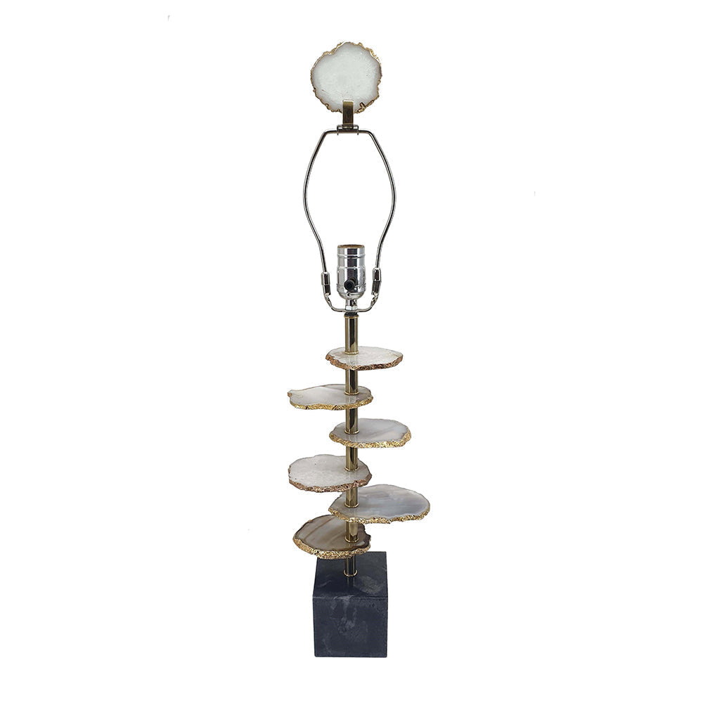 Smoke Agate-Slice Table Lamp with Marble Base