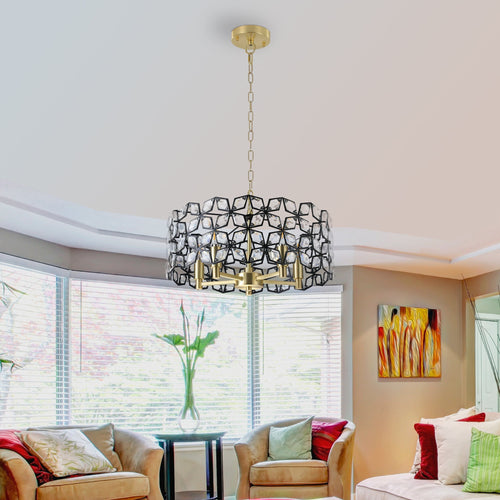 19" Geometric Crystal and Black Gold Round Pendant Chandelier