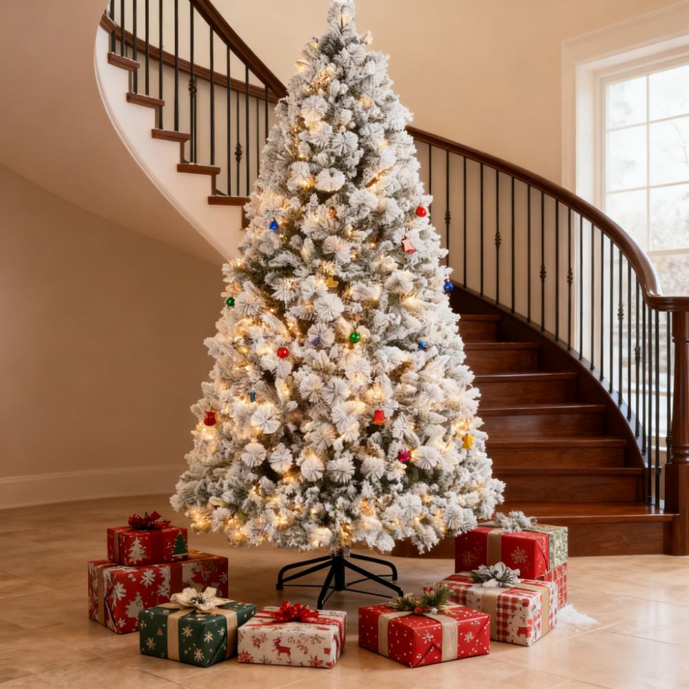 Flocked Artificial Christmas Tree with Clear Lights