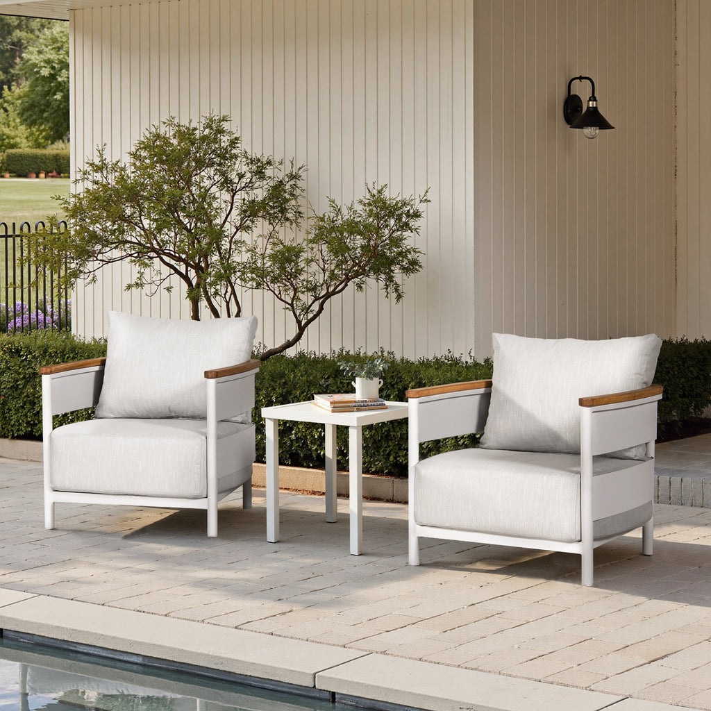Rhodes 29" Upholstered Teak & Aluminum Patio Arm Chair Birch