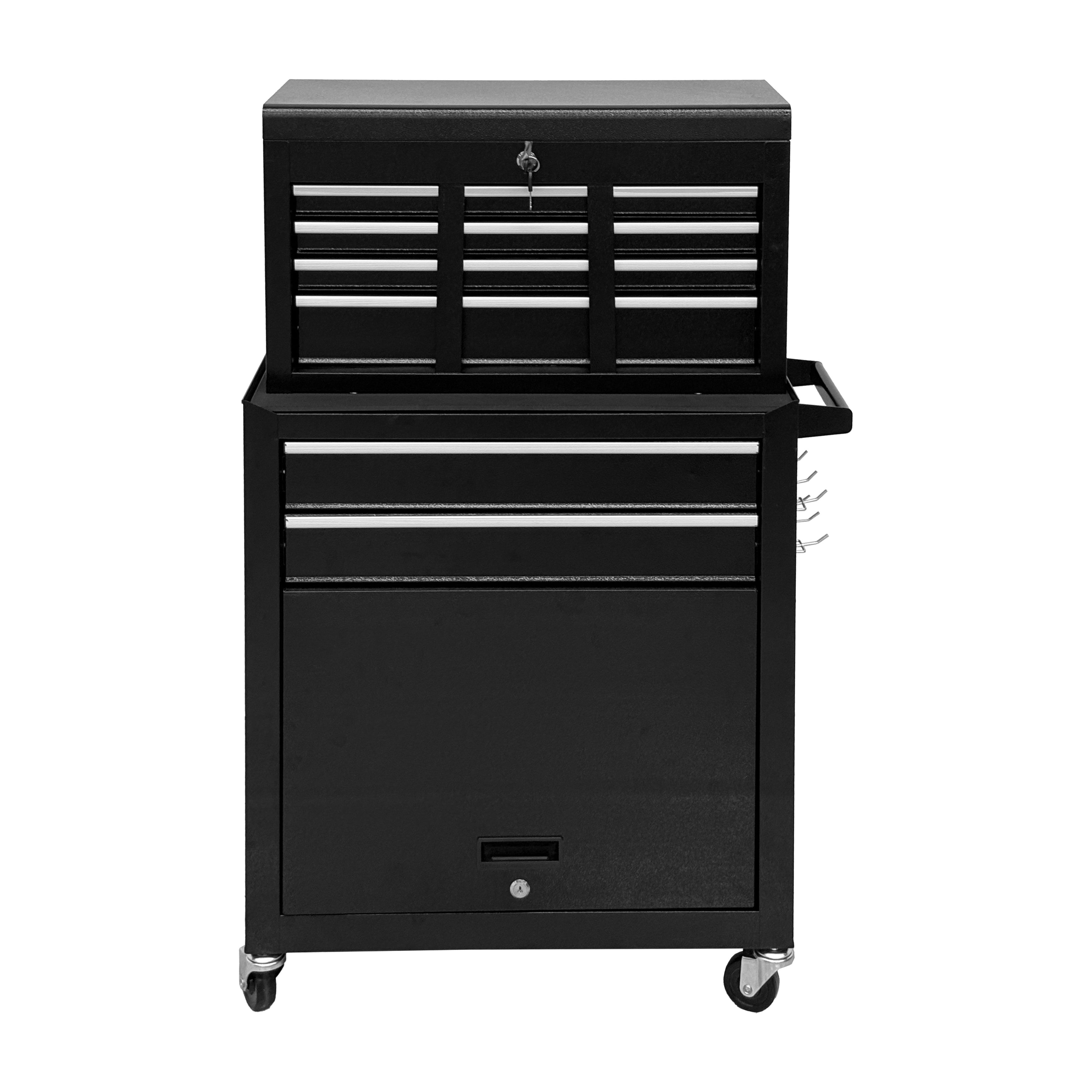 8‑Drawer High‑Capacity Rolling Tool Chest, 2‑in‑1 Detachable Top Box,Metal Tool Storage Cabinet with Drawer Liners, Lockable Wheels &  Side Hooks, Heavy‑Duty Tool Cart for Garage Workshop‑Black