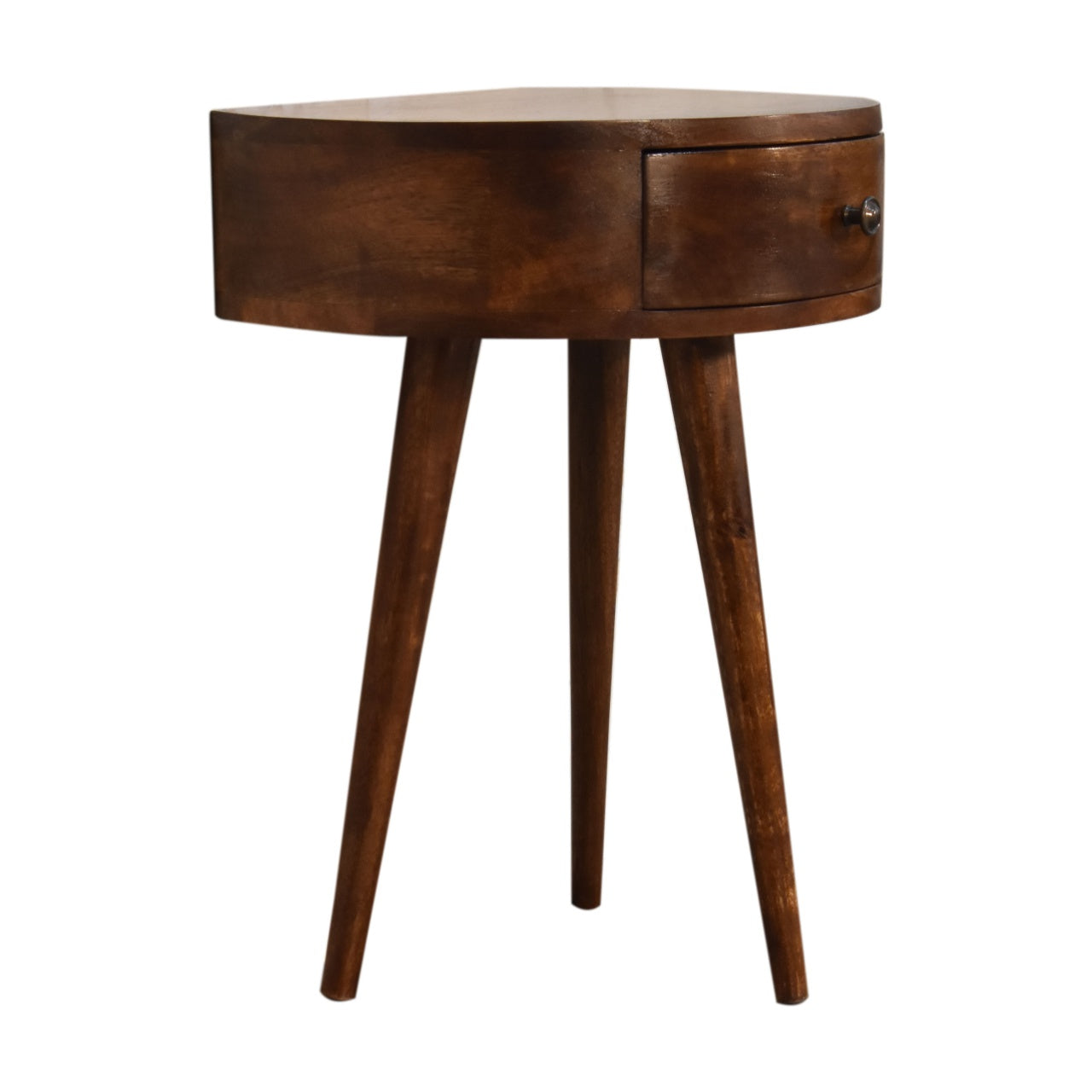 Solid Wood Chestnut Semi Circle Nightstand, 1-Drawer, Nordic Legs