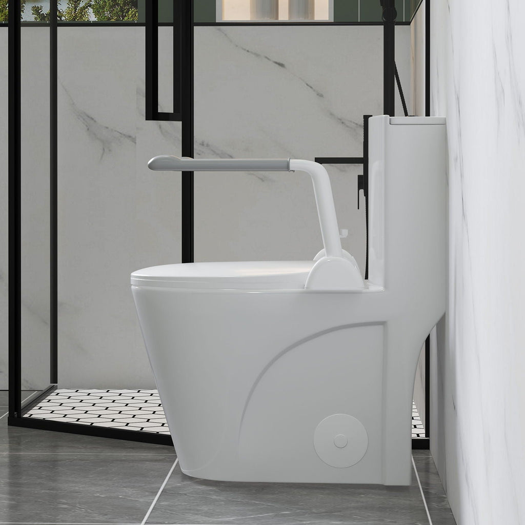 Upgraded Design Armrest, With Glossy Gw 007 1 Piece Toilet With Tornado Flush, Soft Close Seat, Dual Flush Map 1000G, Comfort Chair Seat - Gloss White