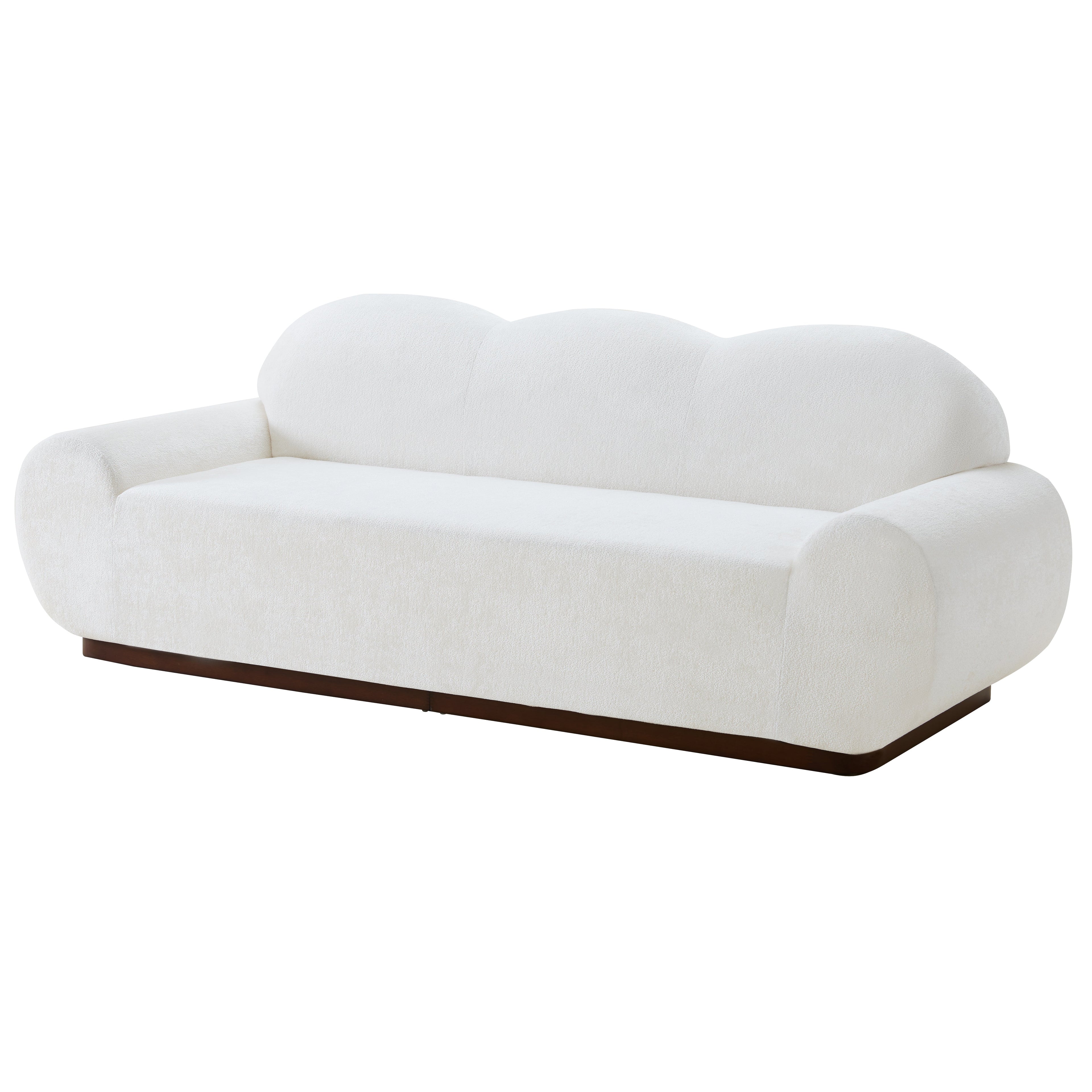 88 in. Round Arm Cloud Curved 3-Seater Modern Upholstered Chenille Sofa, Snow