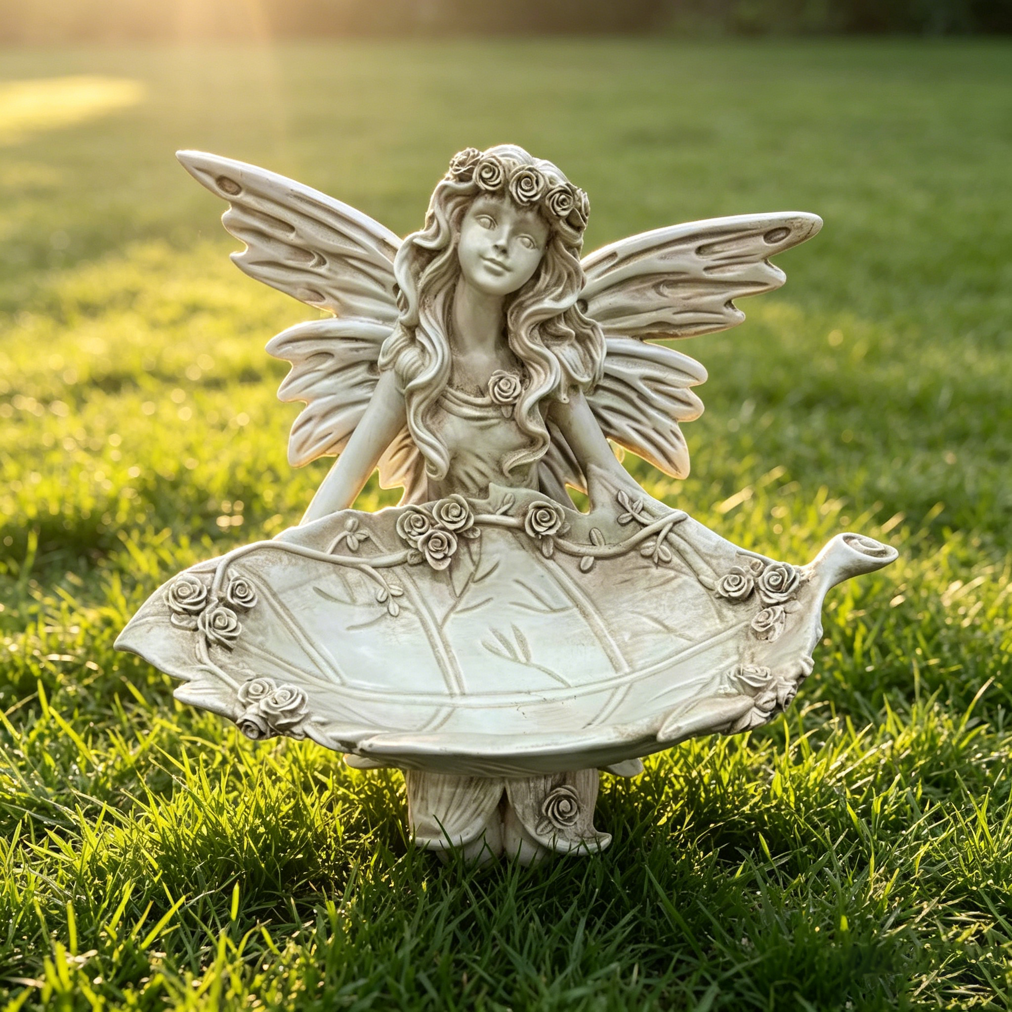 12.80" High Garden Fairy Figurine with Leaf Tray