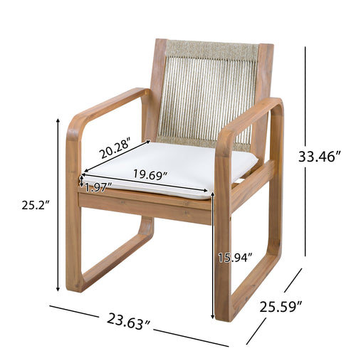 2-Piece Outdoor Dining Chairs Set: Acacia Wood with Rope Back
