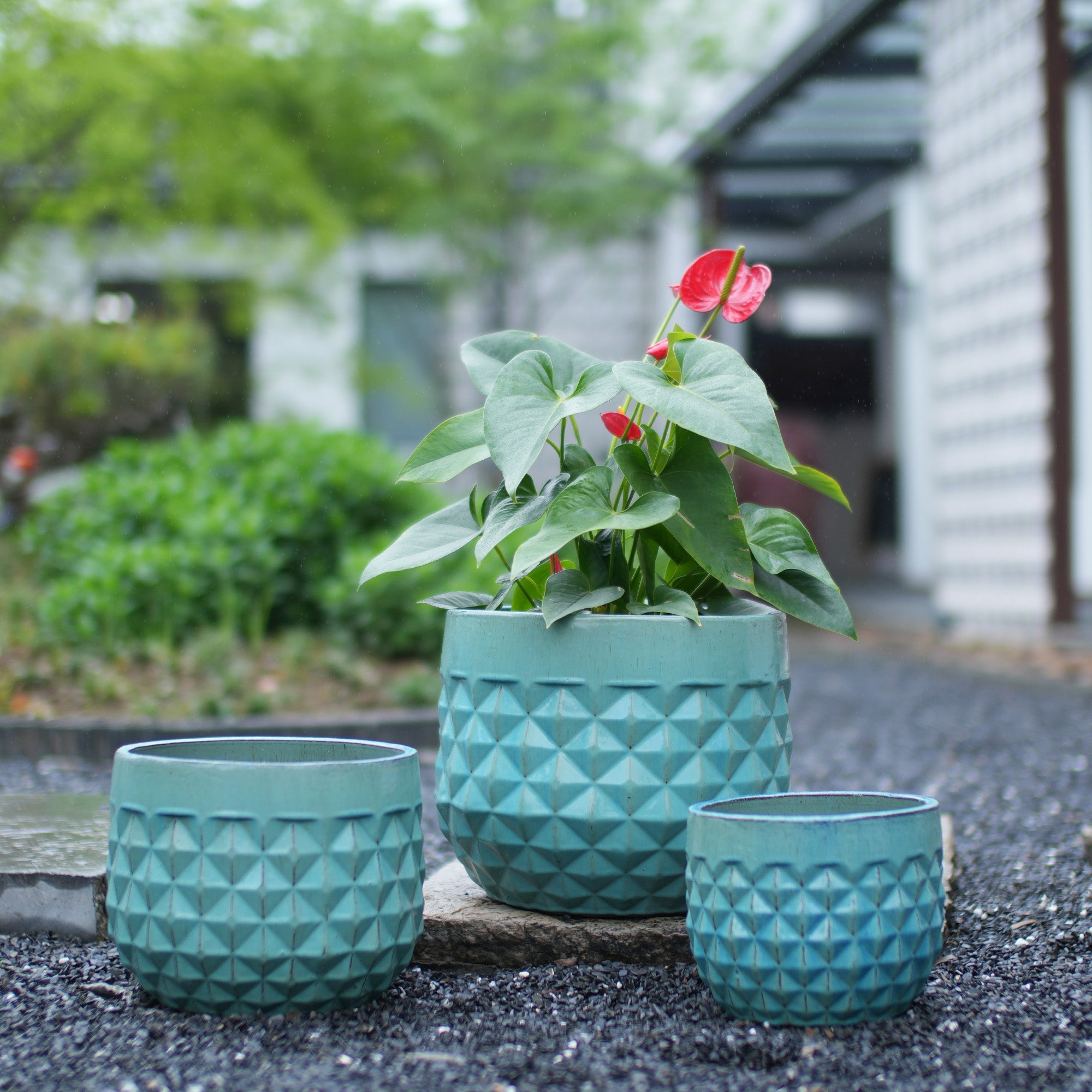 Handmade Ceramic Planter Pots Set of 3, Vintage Turquoise