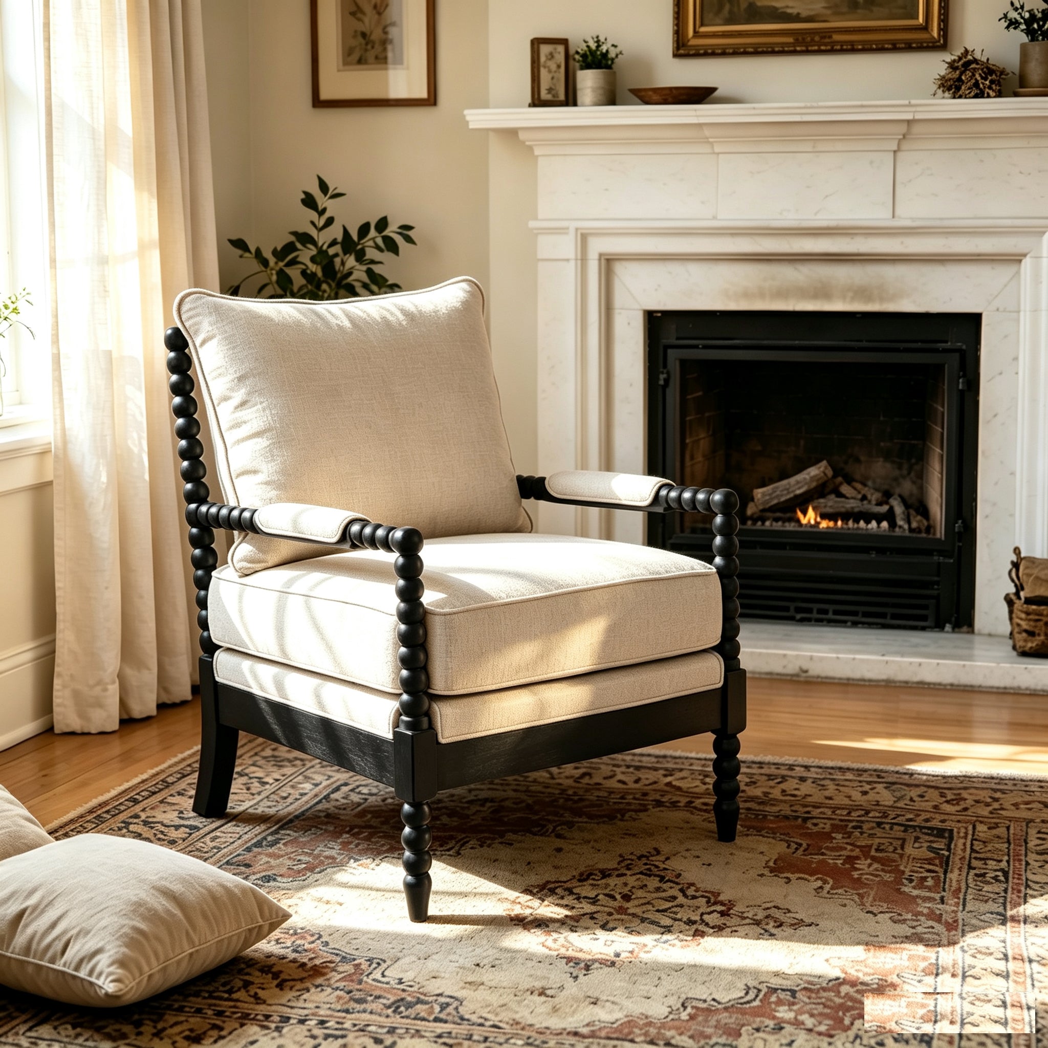 Rubber Wood Accent Chair with Upholstered Fabric