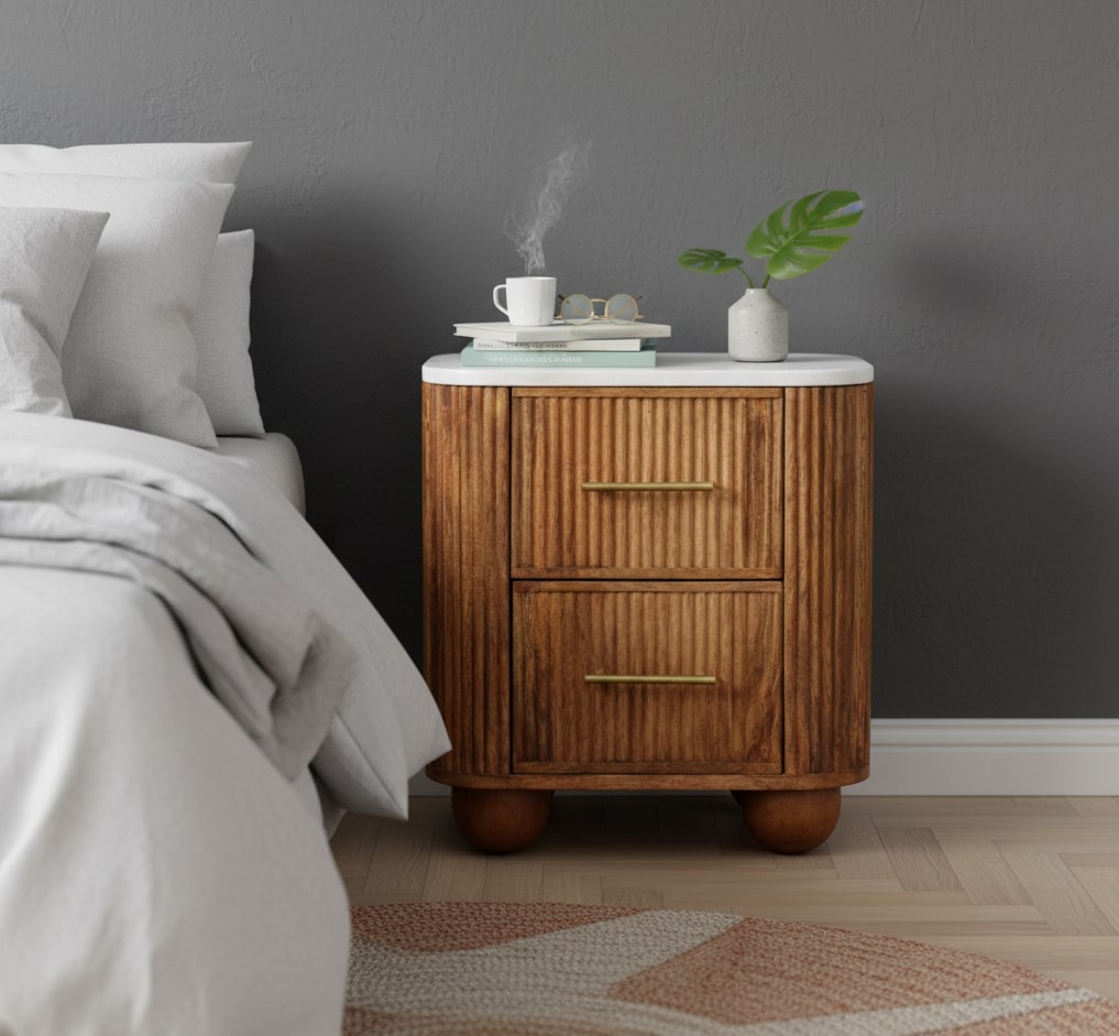 Artisan Furniture Solid Wood Aurora Marble Nightstand