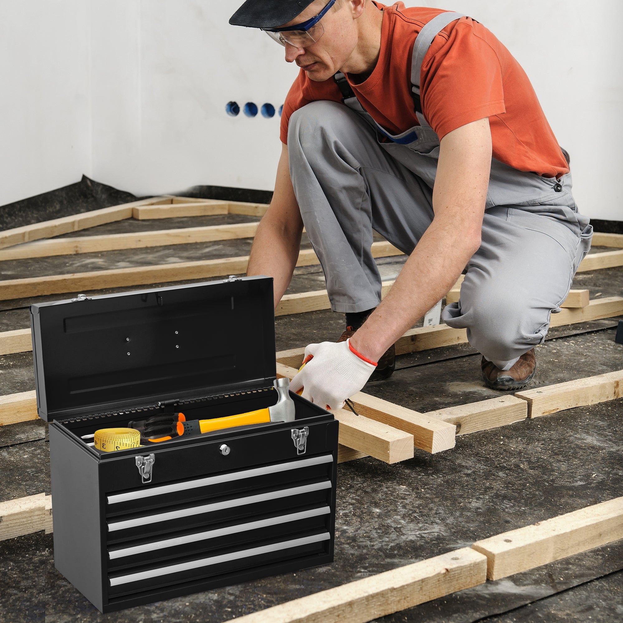 Metal Tool Box with 4 Drawers