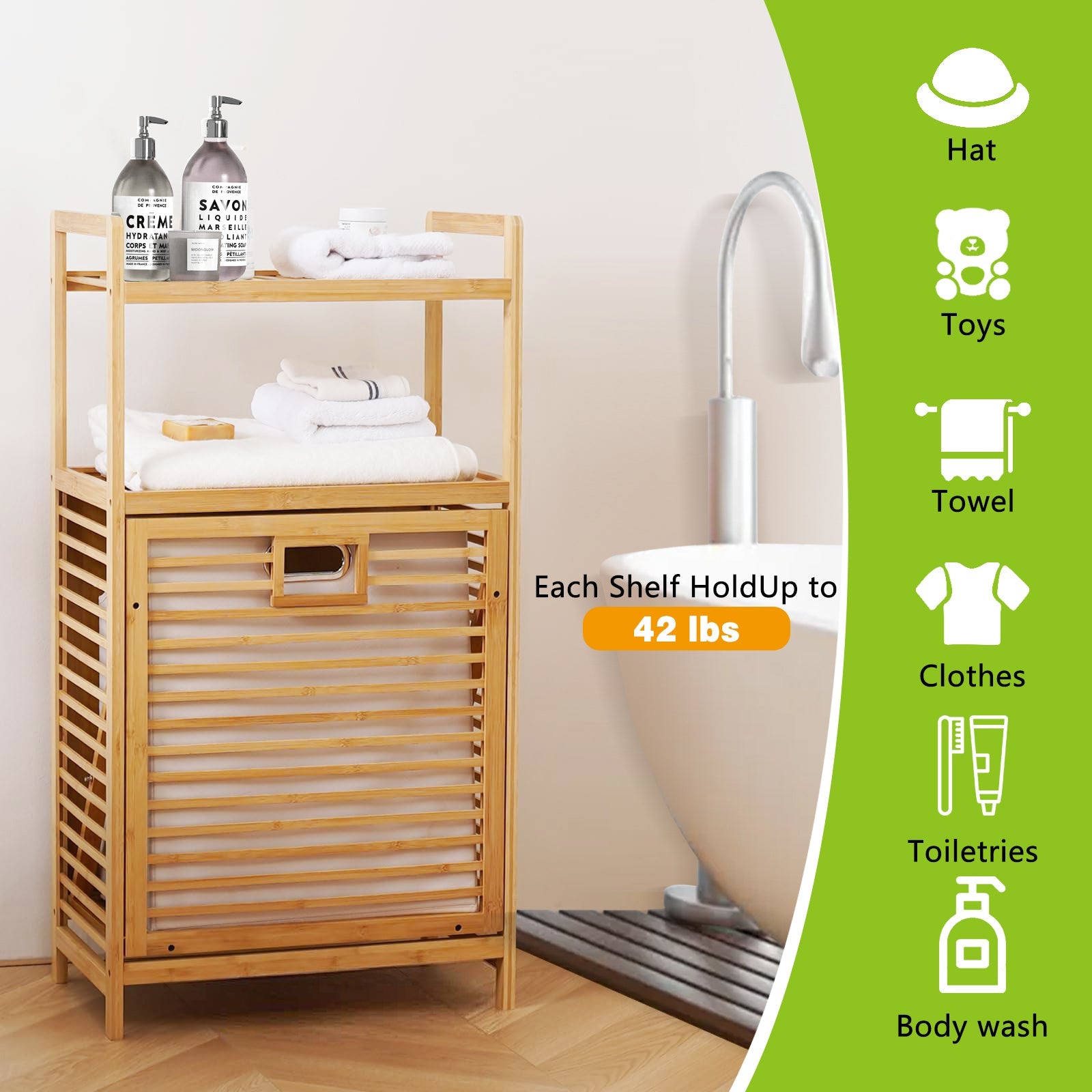 Laundry Hamper with 2-Tier Shelves & Tilt-Out Basket