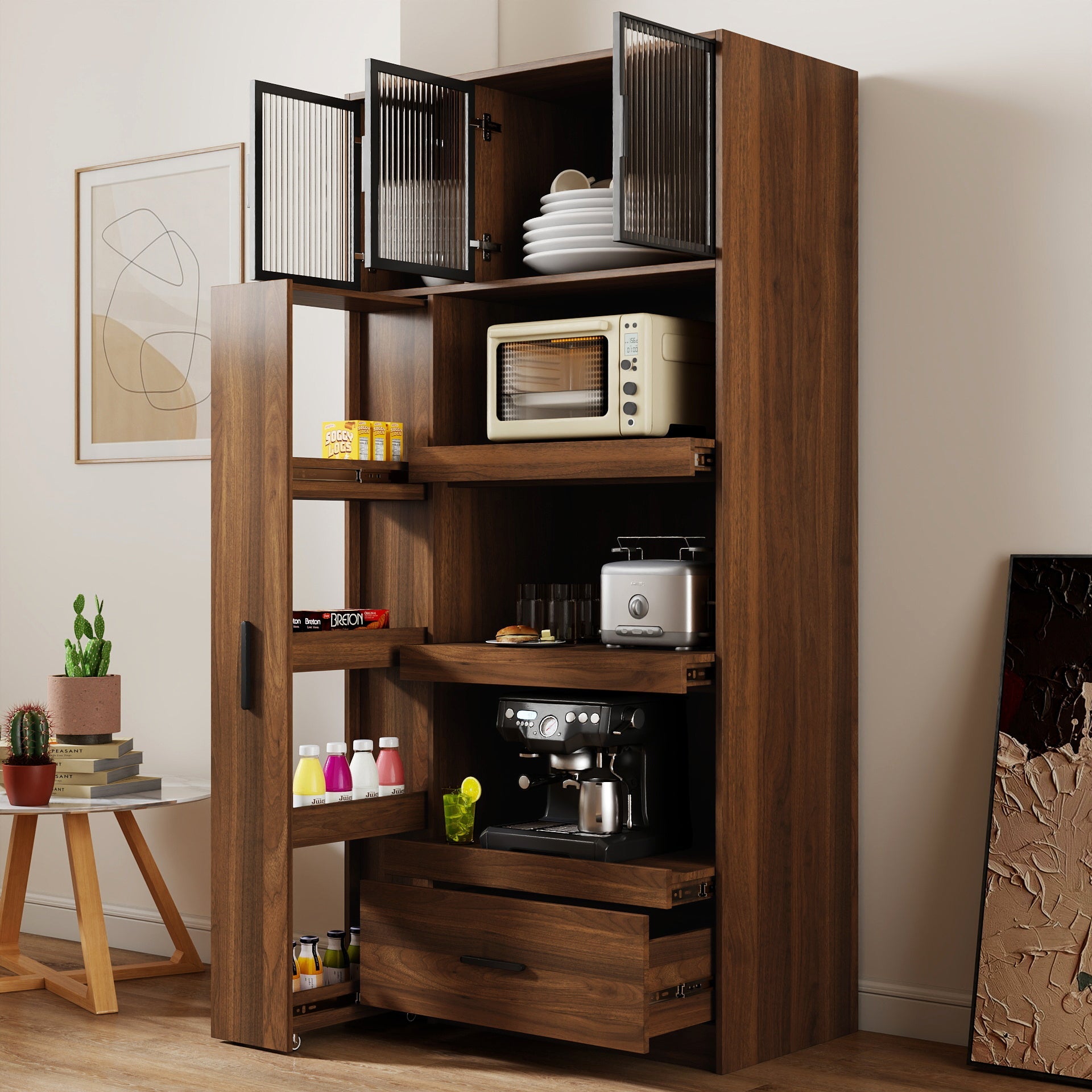 70.87" Tall Kitchen Pantry Cabinet with Multi-Tier Pull-Out Shelf