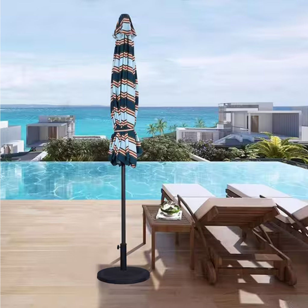 Patio Umbrella With Crank Lift & Push Button Tilt Frame, 200G / Sqm Solution Dyed Canopy - Blue Multi / Brown