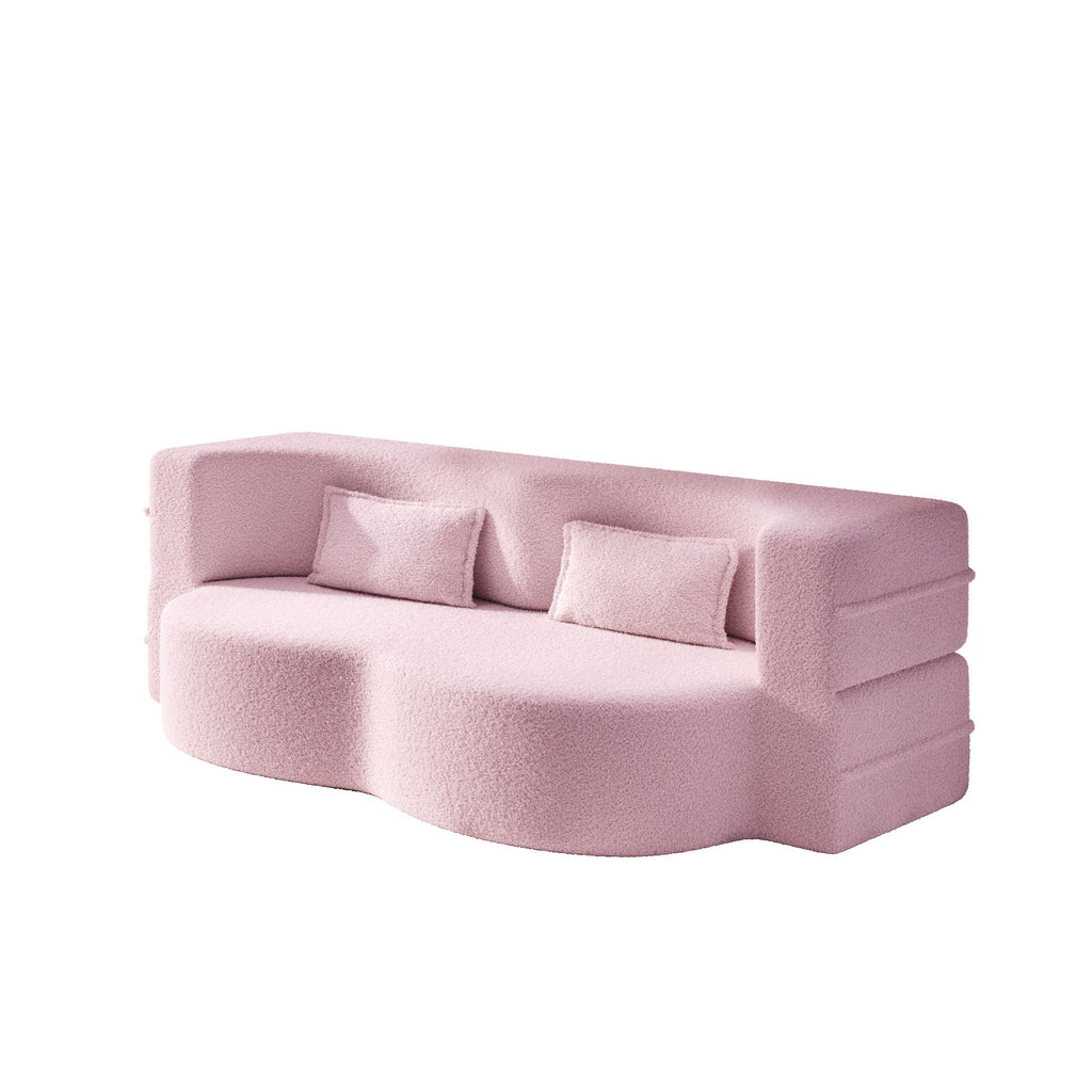 Modern Floor Sleeper Sofa Bed With 2 Pillows, Convertible Twin Size Folding Mattress For Living Room