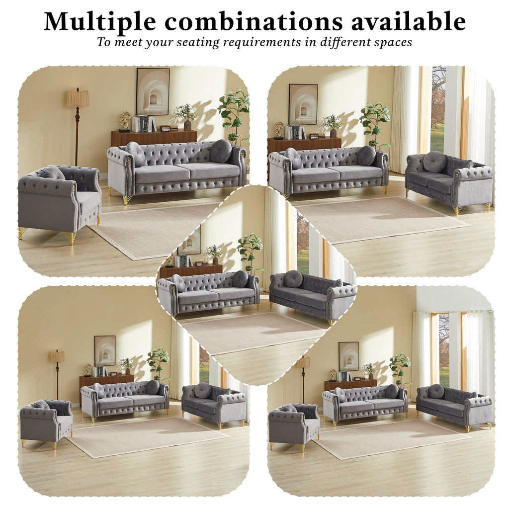 82-Inch Velvet Chesterfield Sofa