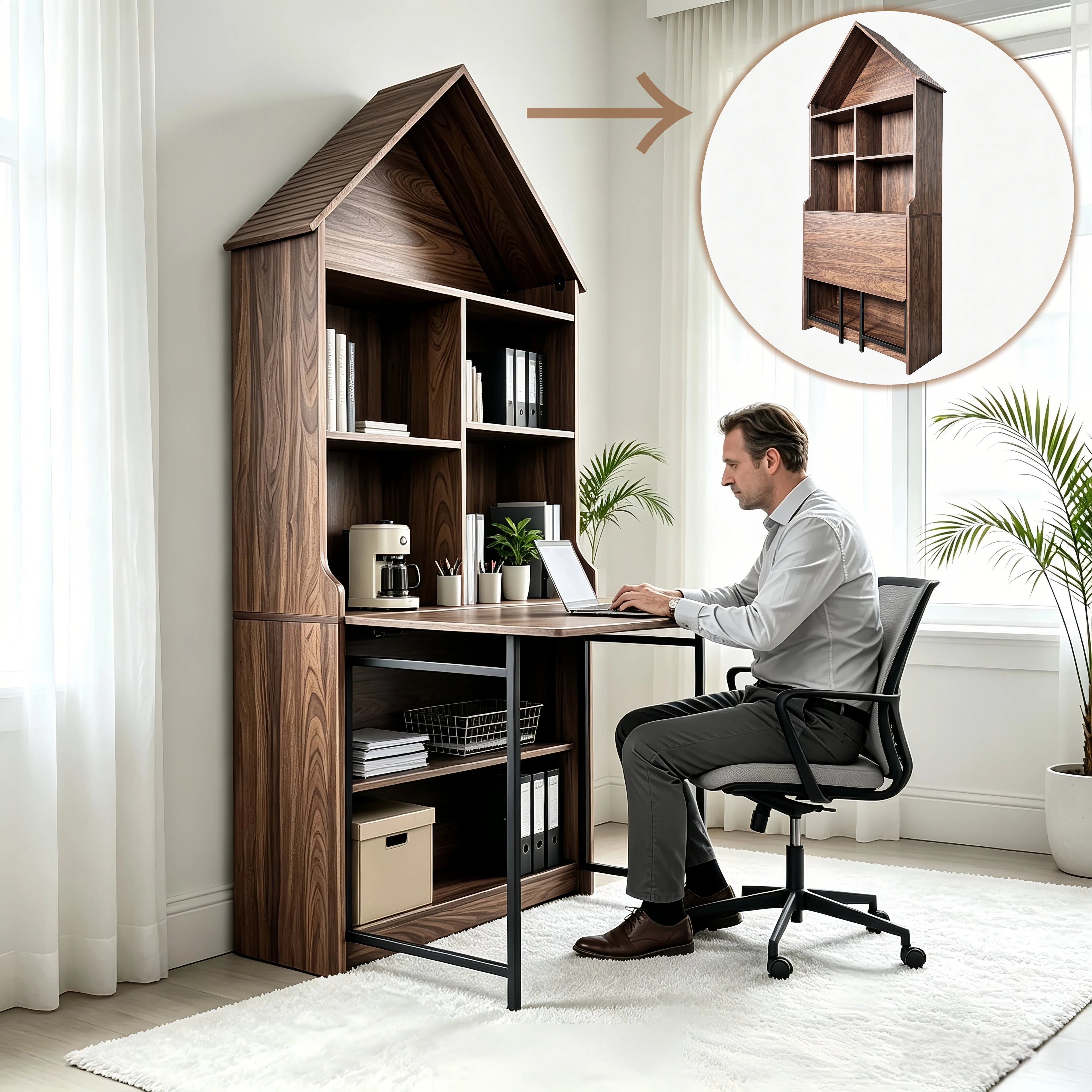 Folding Craft Desk with Storage Shelves