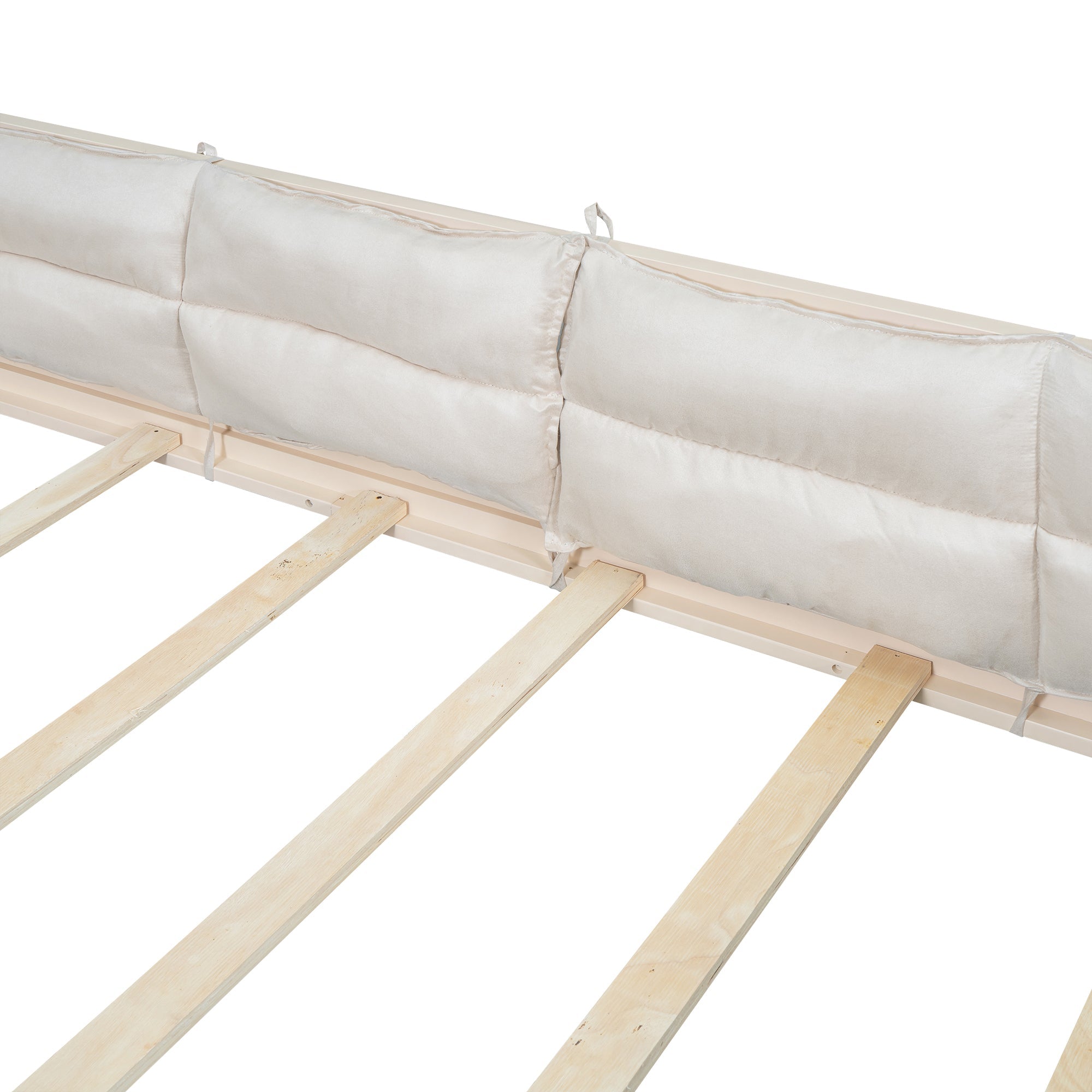 Wood Full Size Upholstered Platform Bed with Guardrail and Pillow