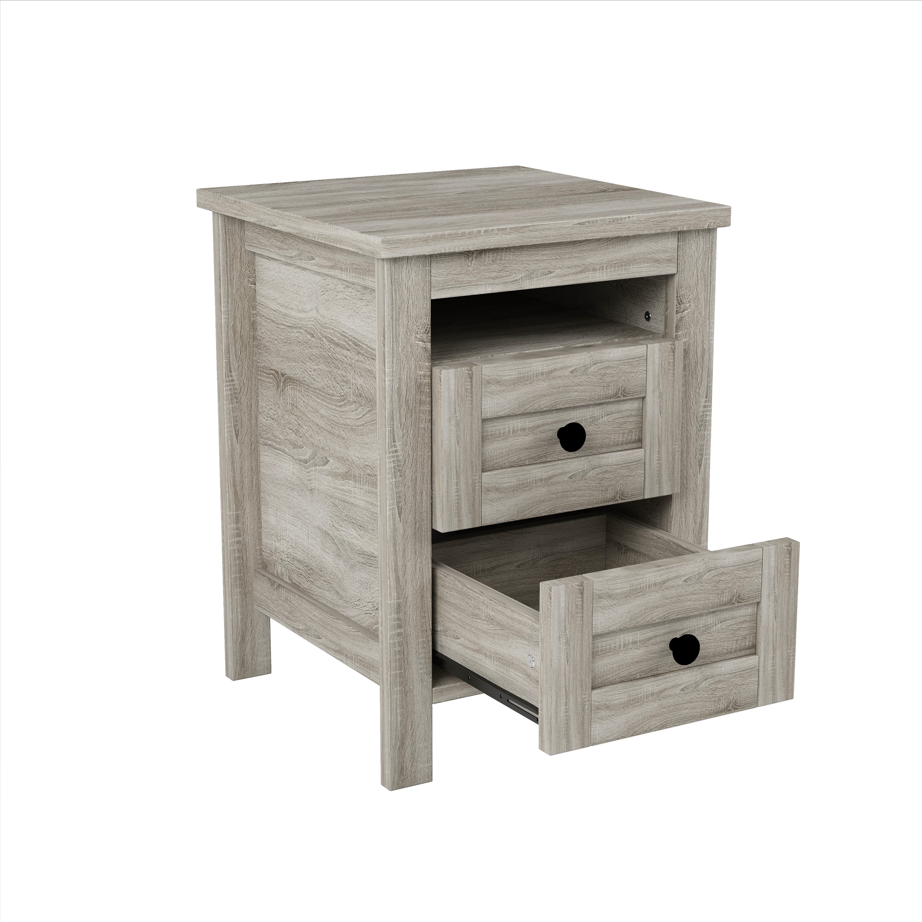 3-Pieces Bedroom Set Queen Size Farmhouse Platform Bed with Storage Headboard and Charging Station
