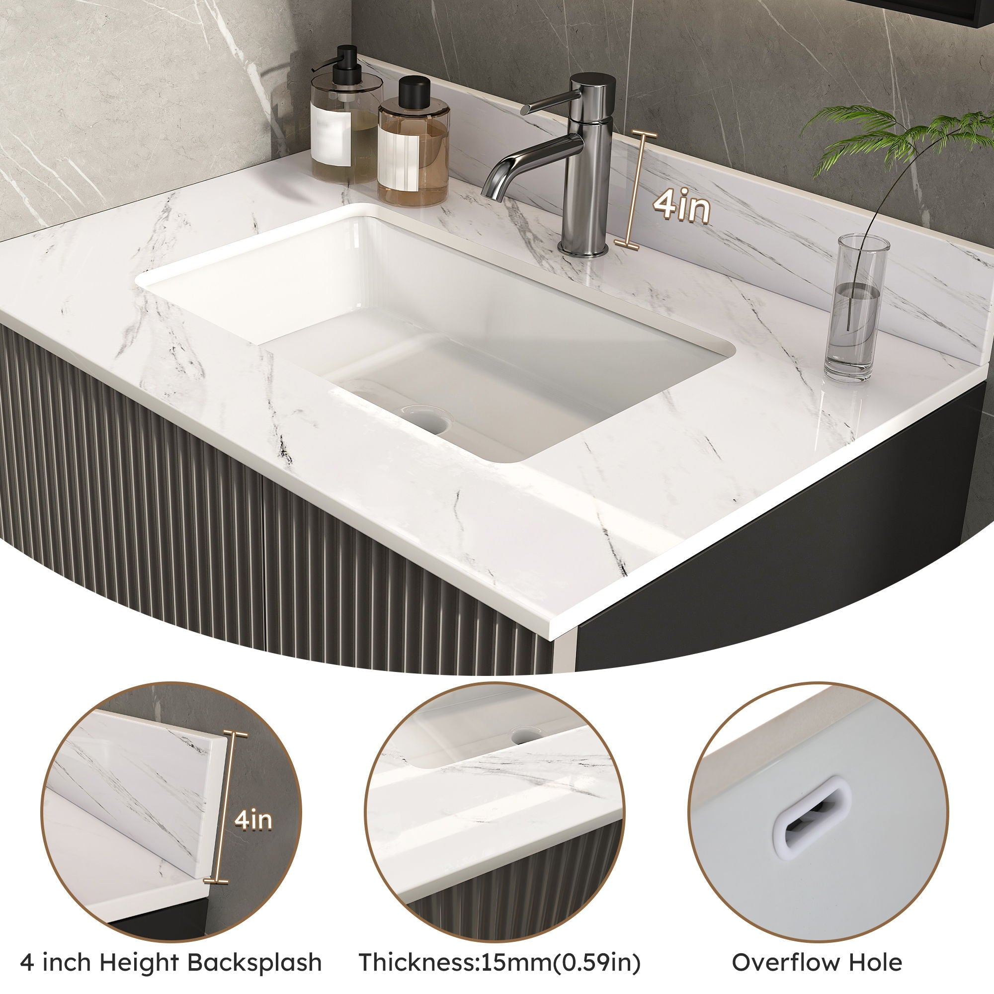 Bianco Carrara Venato Marble Vanity Top With Pre Drilled Faucet Hole And Undermount Sink