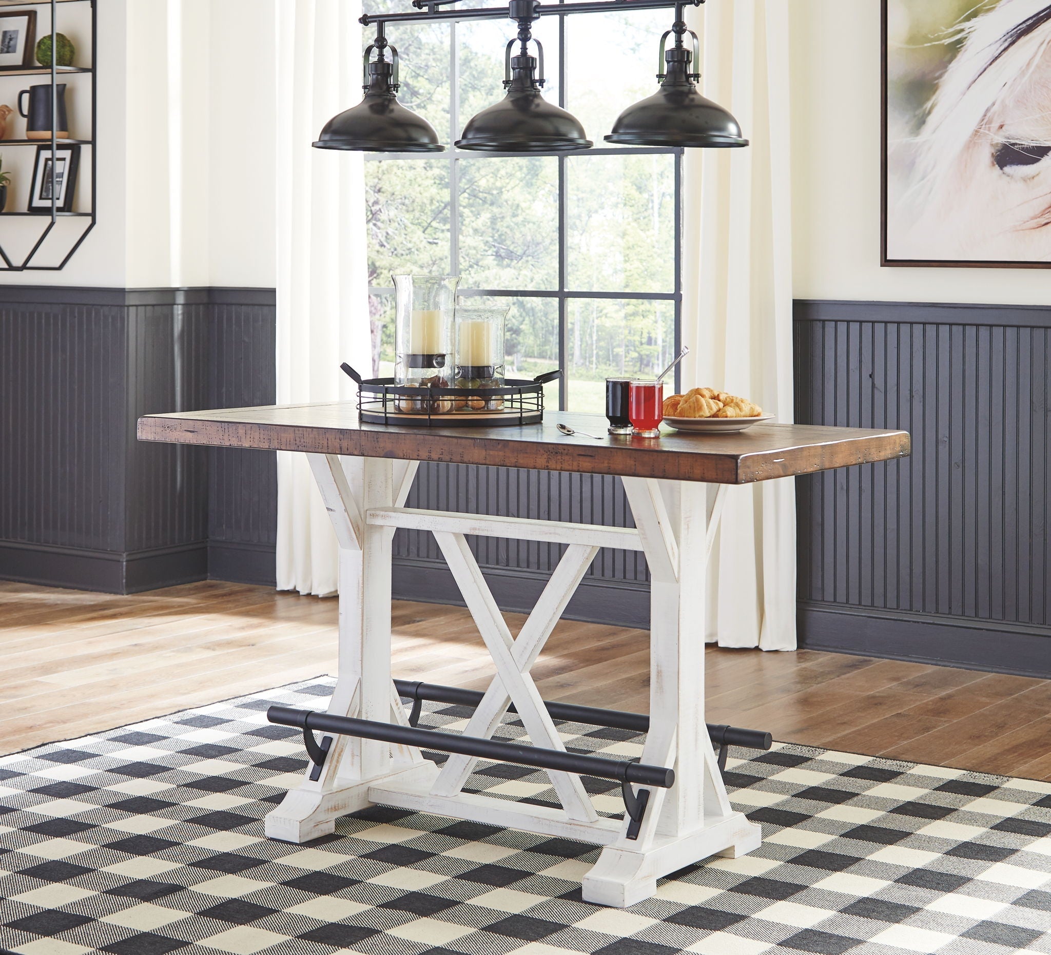 Valebeck - Rectangular Dining Room Counter Table - White / Brown