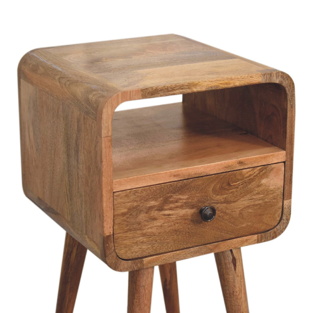 Solid Wood Mini Oak-ish Curve Nightstand, 1-Drawer, 1 Open-Slot
