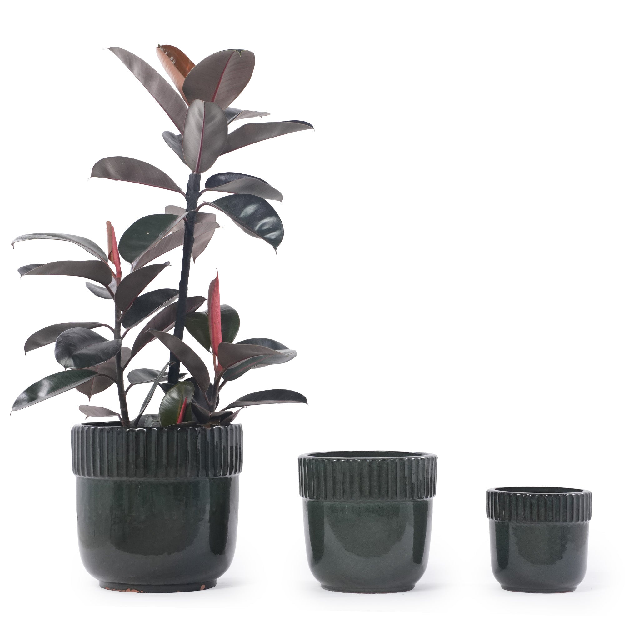Handmade Ceramic Planter Set of 3, 15/12/9 Inch Diameter, Dark