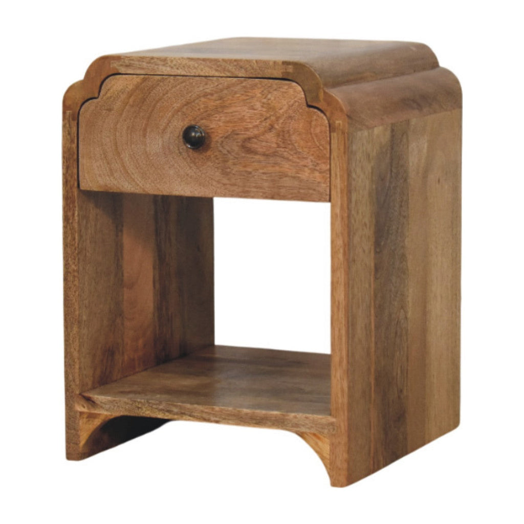 Newton Mini Oak-ish Nightstand with a Drawer and Open Shelf