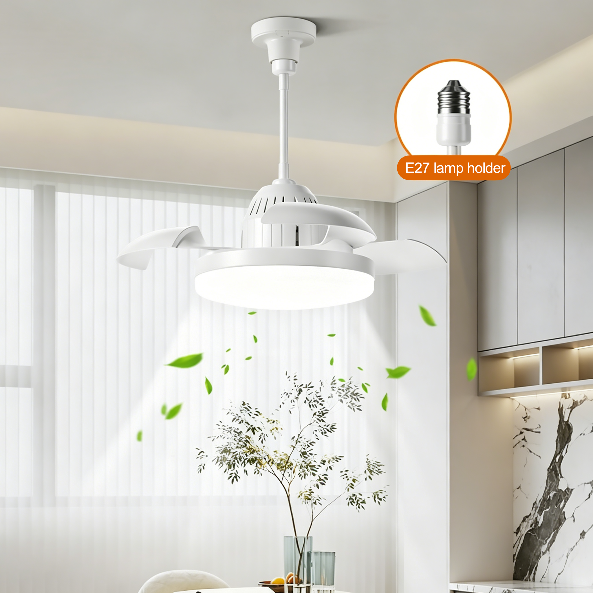 Bulb-Type Small Ceiling Fan with Retractable Blades and Remote Control