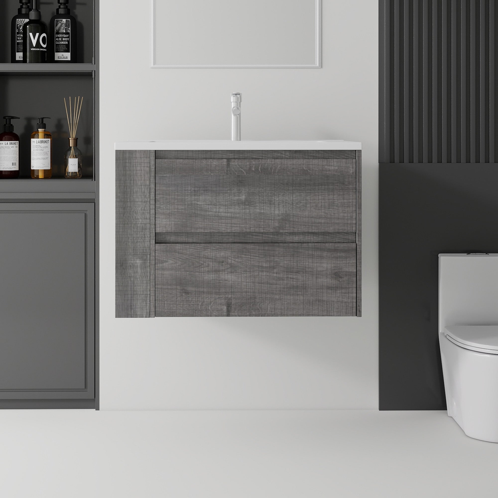 30 Inch Floating Bathroom Vanity with Sink, Soft-Close Drawer, Ceramic Sink, Plywood