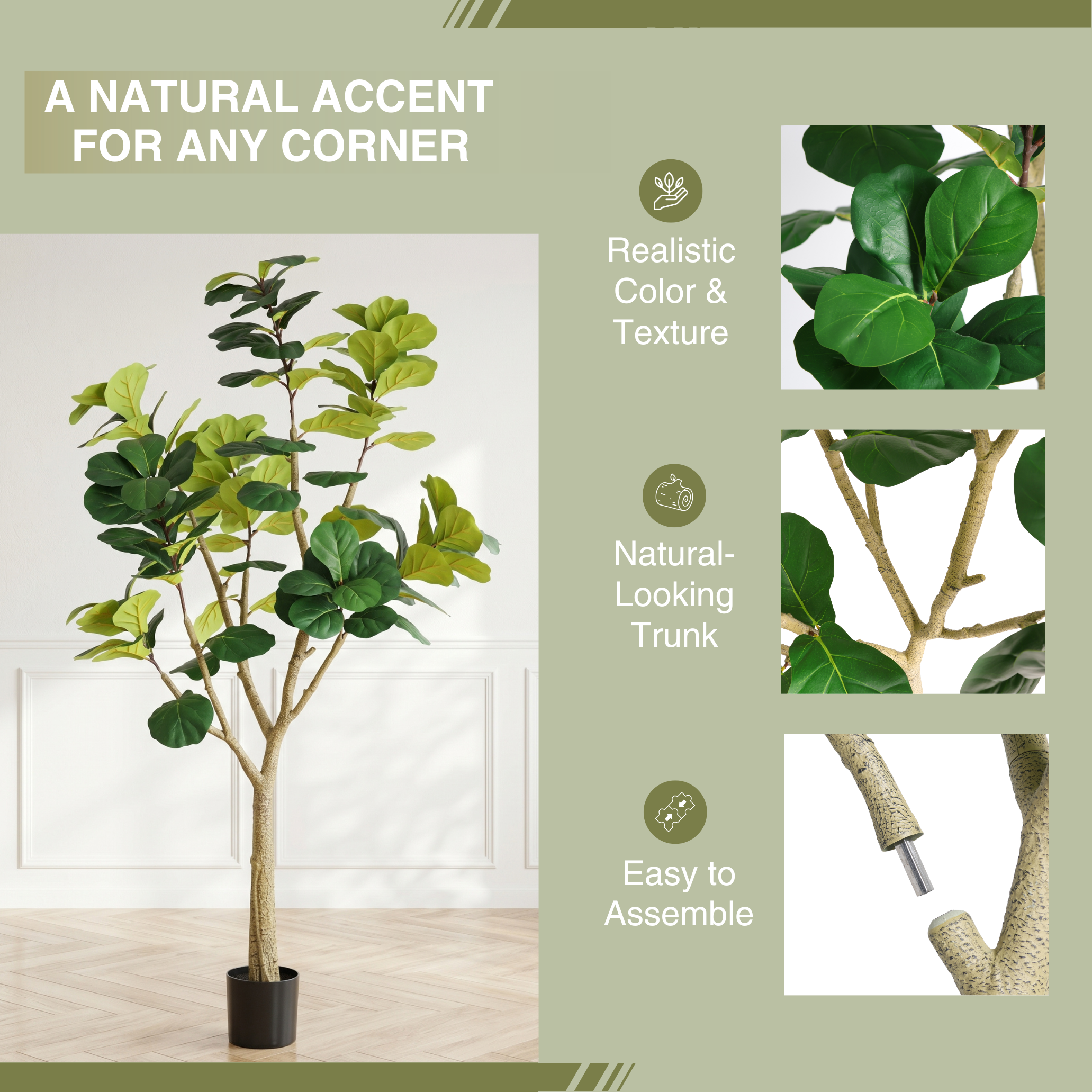 7FT Artificial Fiddle Leaf Fig Tree, Realistic Faux Potted Plant