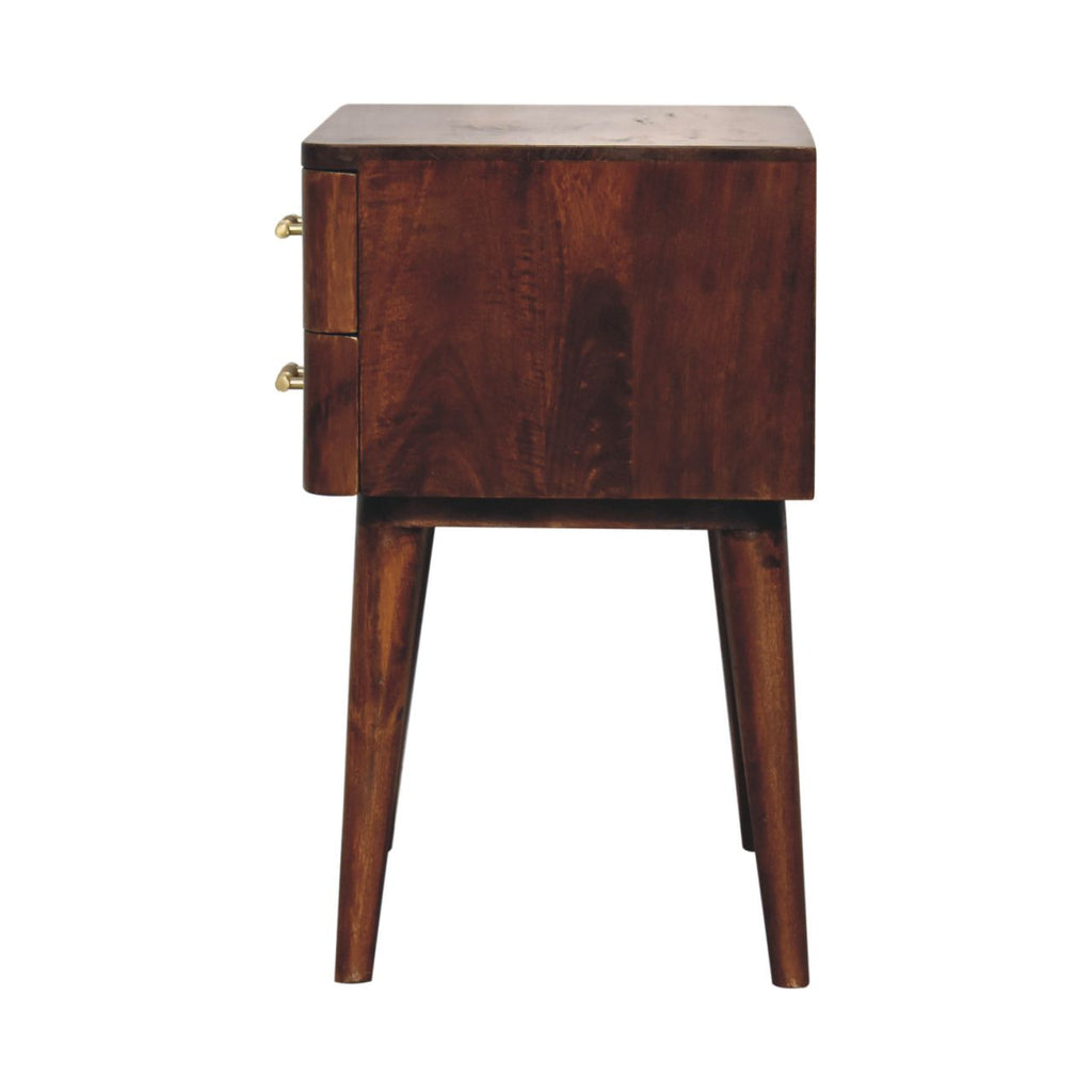 Solid Wood Chestnut T-Bar Nightstand, 2-Drawers, Nordic Legs