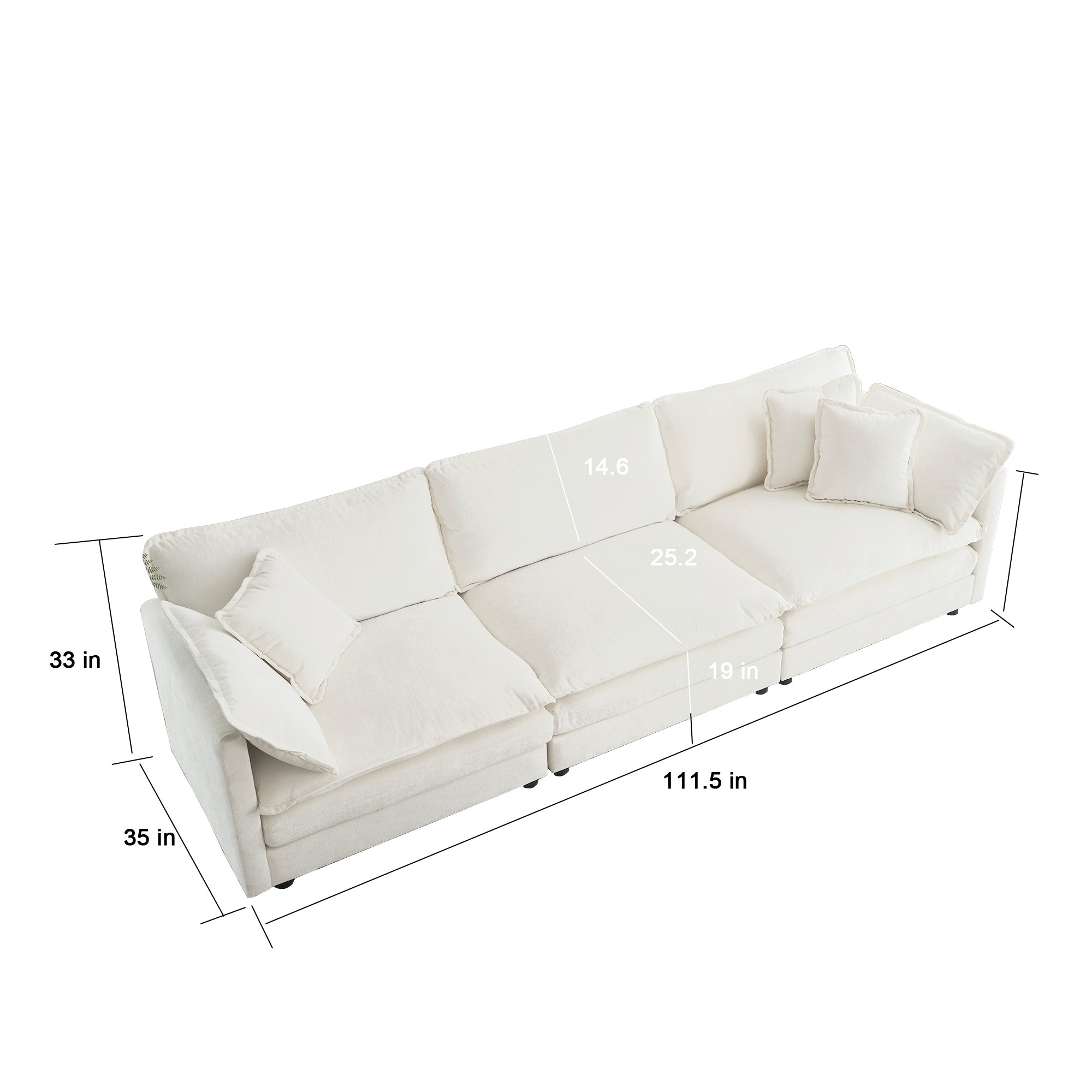 Mid-Century Modern Couch 3-Seater Sofa with Chenille Fabric