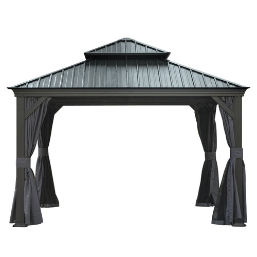 12'x12' Hardtop Gazebo Canopy with Galvanized Steel Double Roof