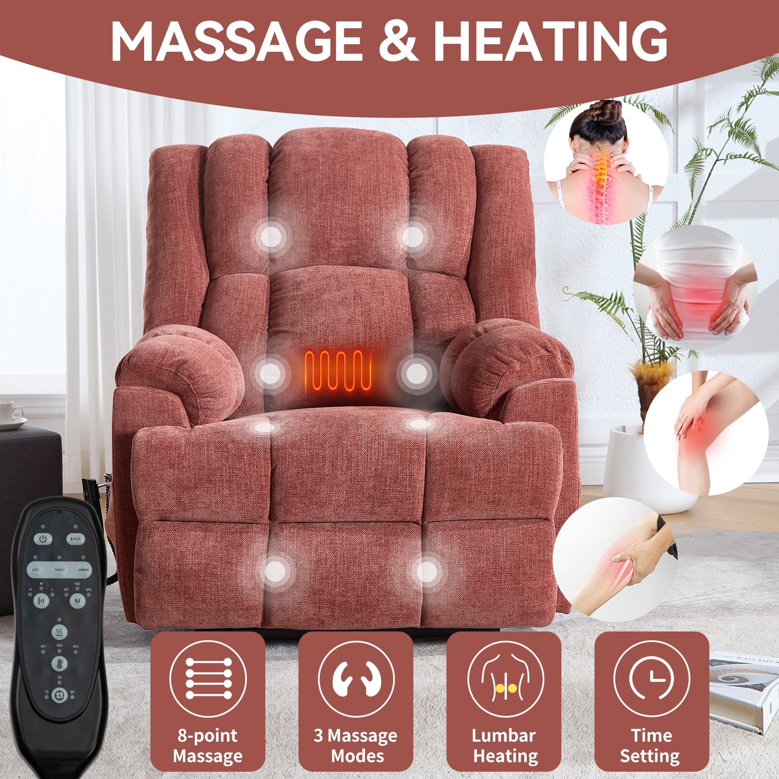 Dual Motor Heat Massage Electric Power Lift Recliner