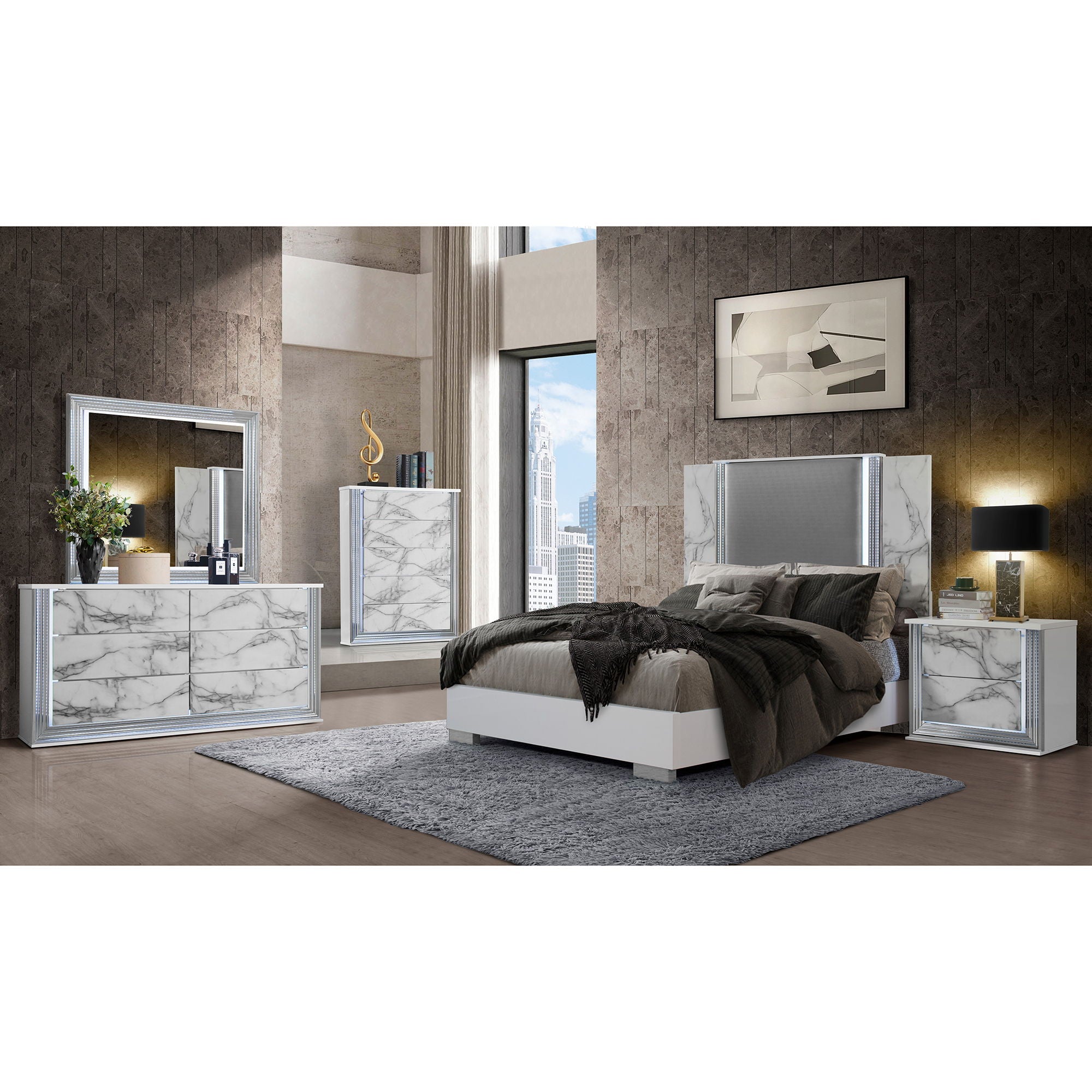 Moon - Marble Mirror With LED - White