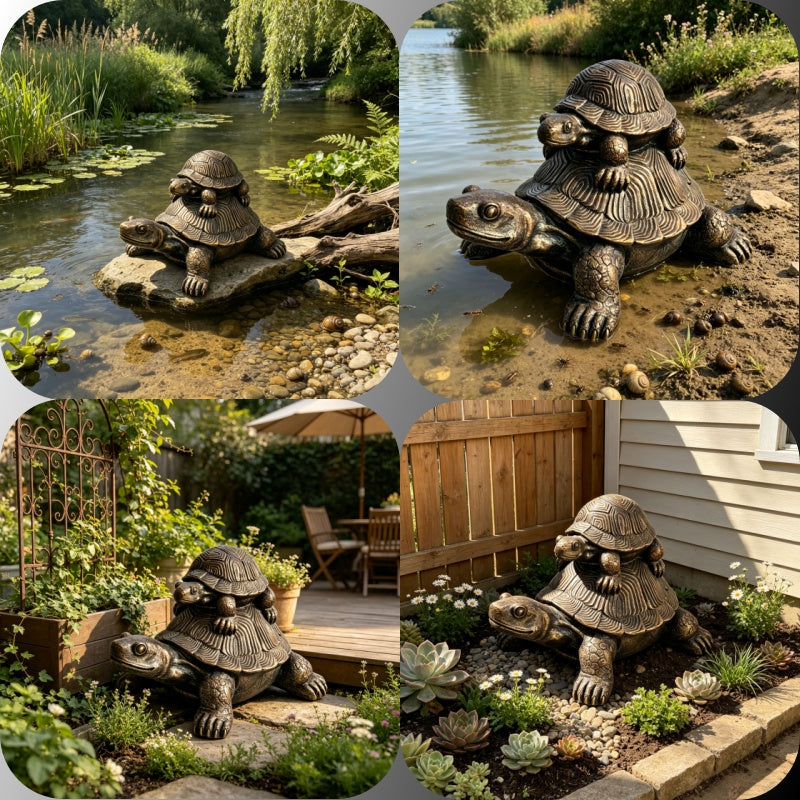 Vintage Bronze Stacked Turtle Statue